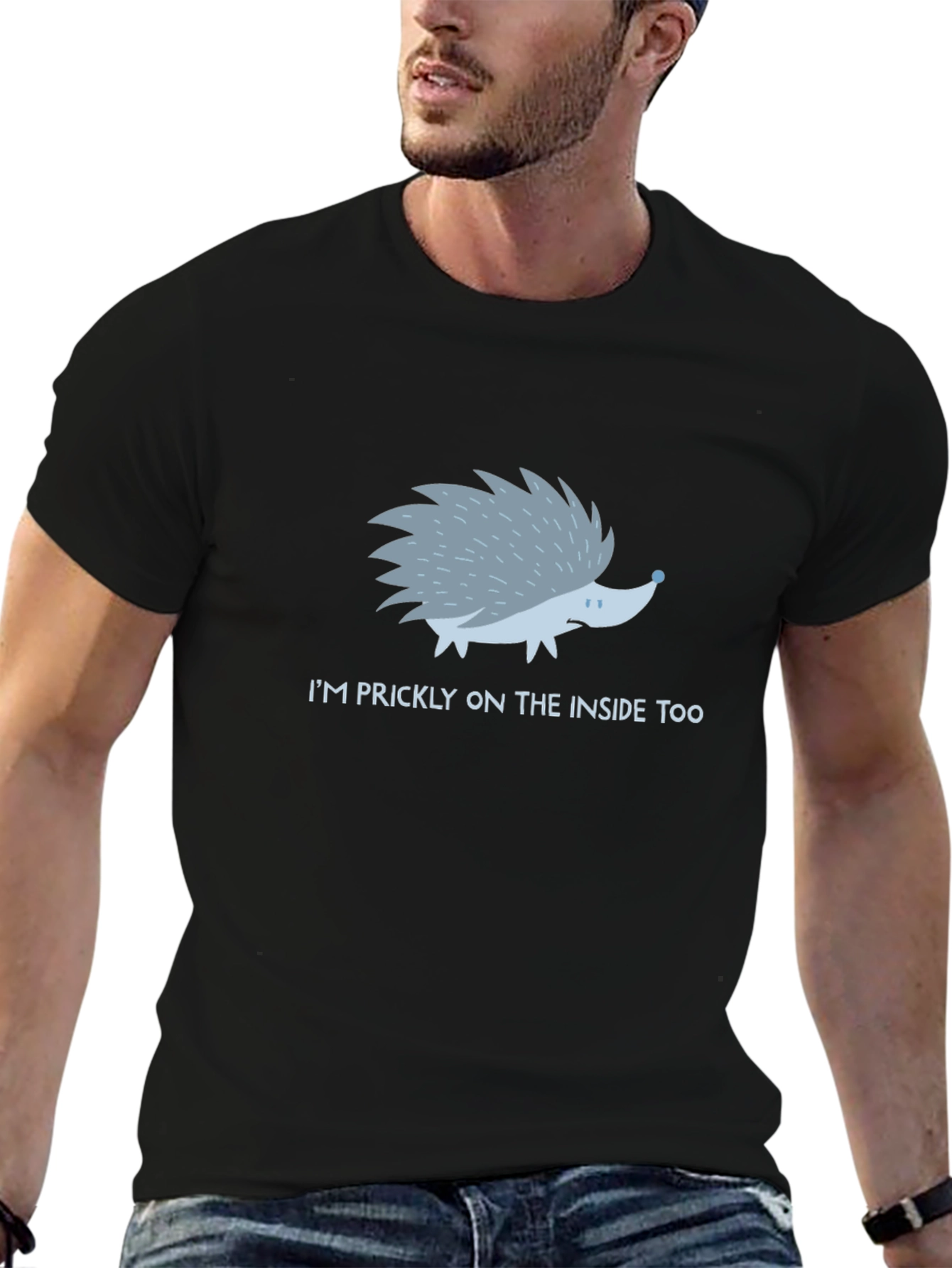 Black Prickly Inside Hedgehog T-Shirt - Men's Black Tee view 6