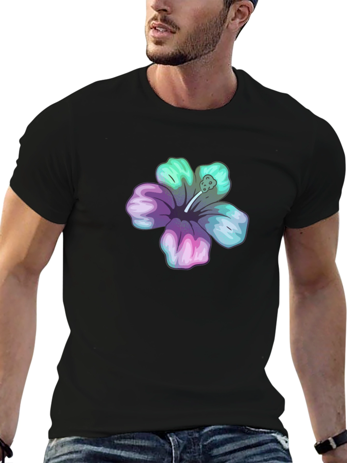 Black Hibiscus Flower Graphic Tee - Casual Comfort view 6