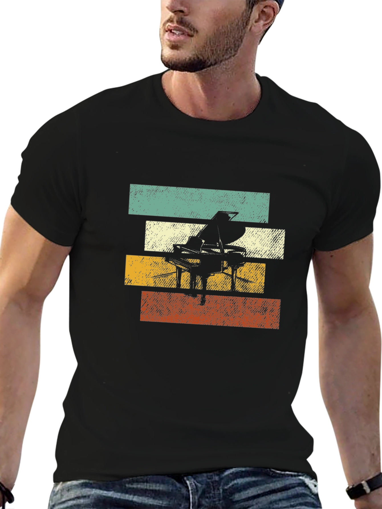 Black Retro Piano T-Shirt: Vintage Style Music Tee view 6