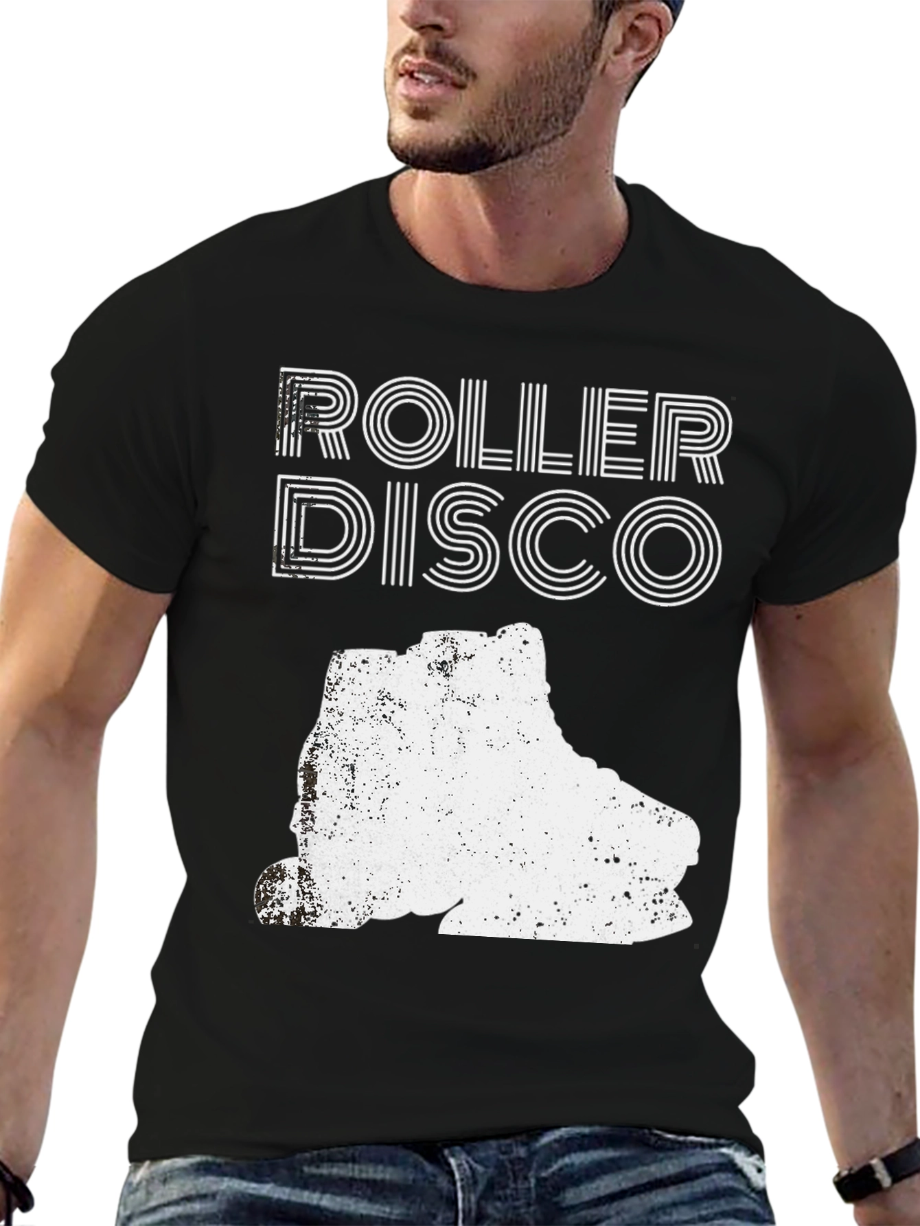 Black Roller Disco Graphic Tee - Retro Skate Design view 6