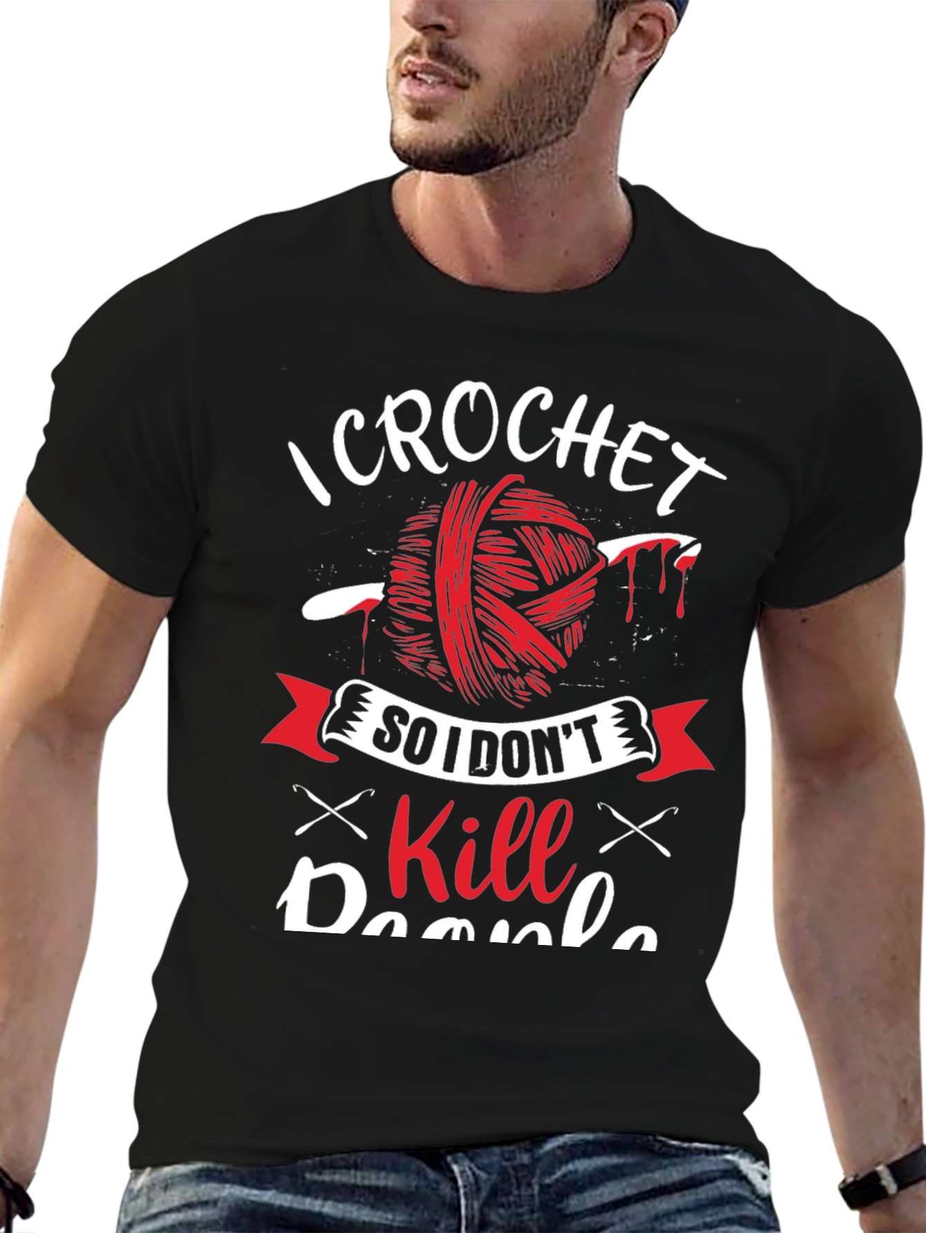 Black I Crochet So I Don't Kill People T-Shirt view 6