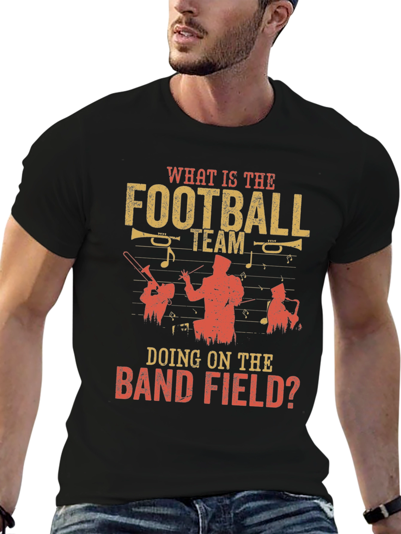 Black Football Team on Band Field Graphic T-Shirt view 6