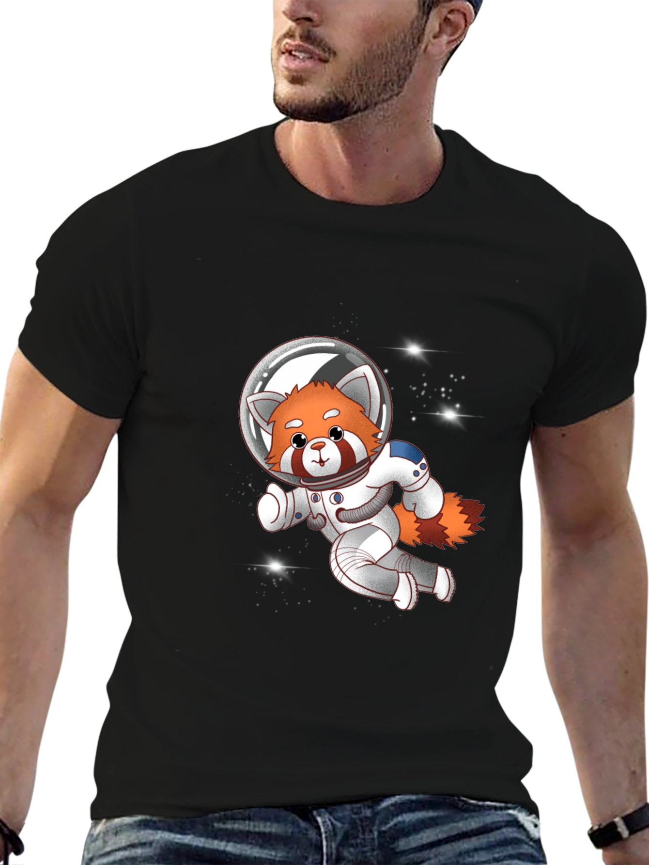 Black Red Panda Astronaut T-Shirt - Galaxy Explorer Tee view 6
