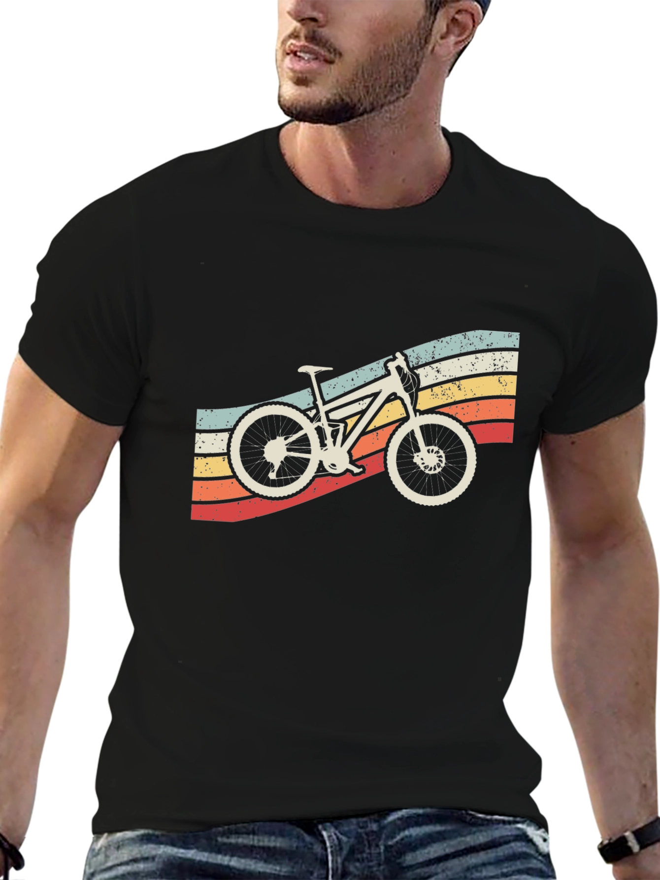 Black Retro Mountain Bike T-Shirt - Vintage Style view 6