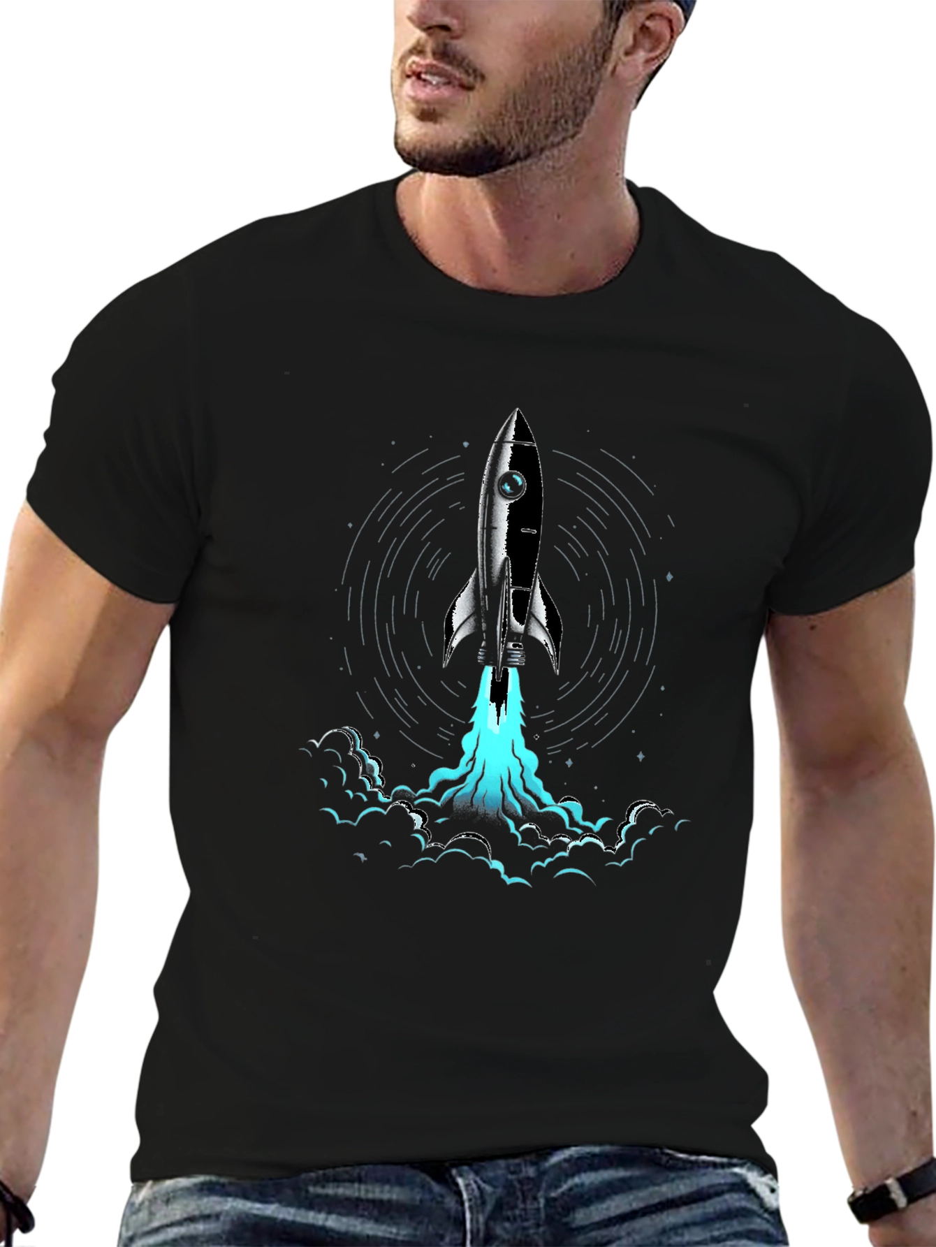 Black Rocket Launch Graphic Tee - Soft Cotton Blend view 6