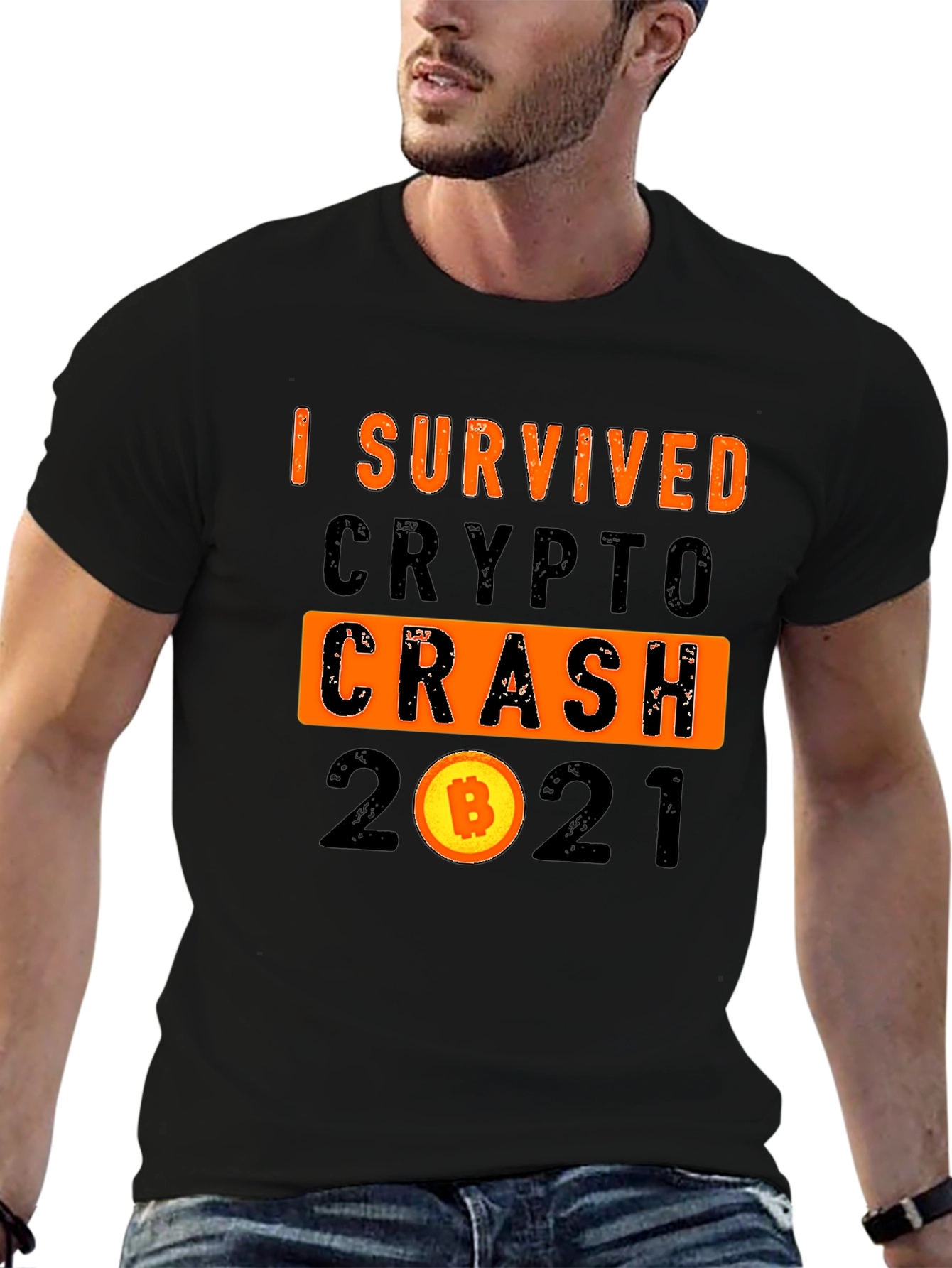 Black I Survived Crypto Crash 2021 T-Shirt view 6