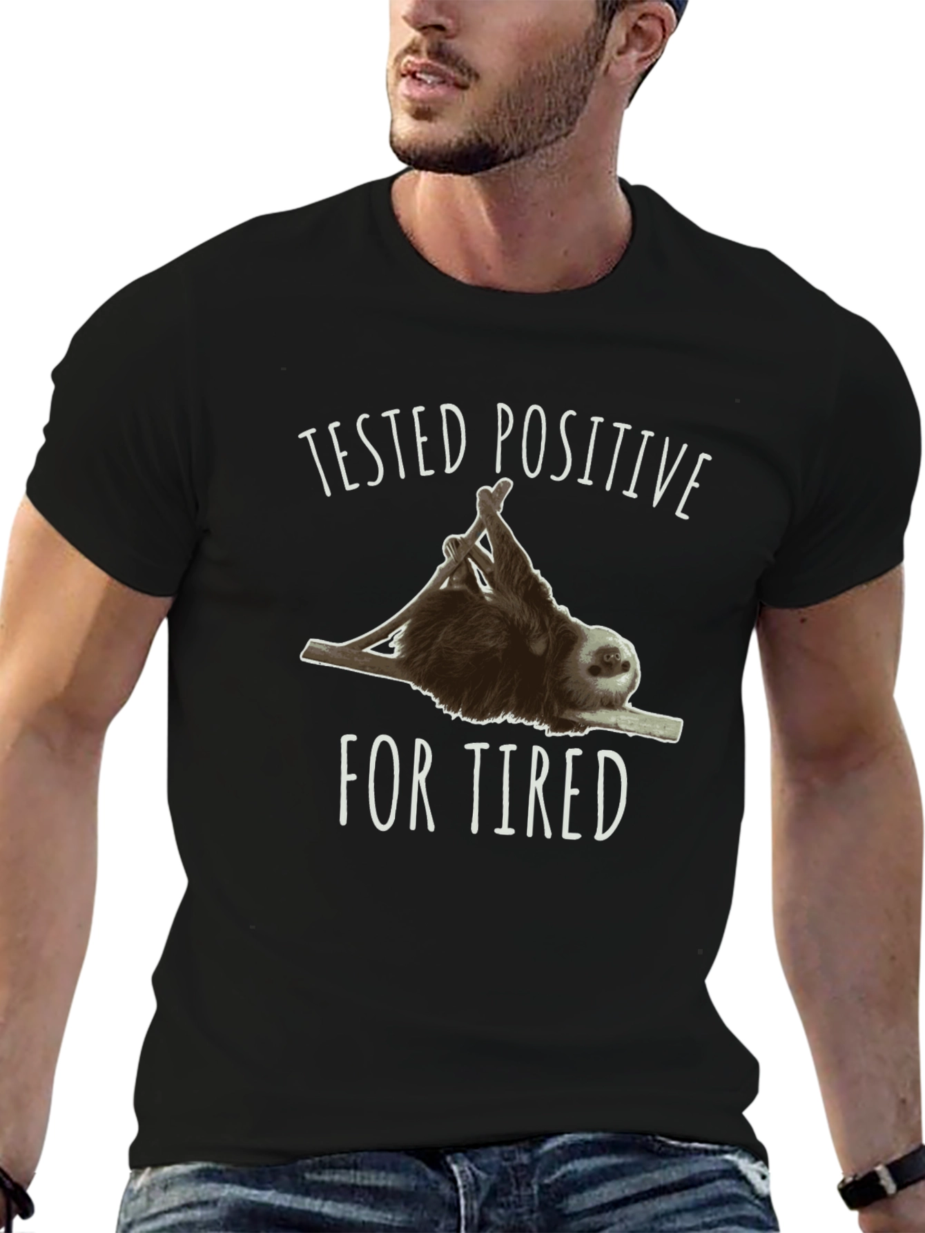 Black Tested Positive for Tired Sloth T-Shirt view 6