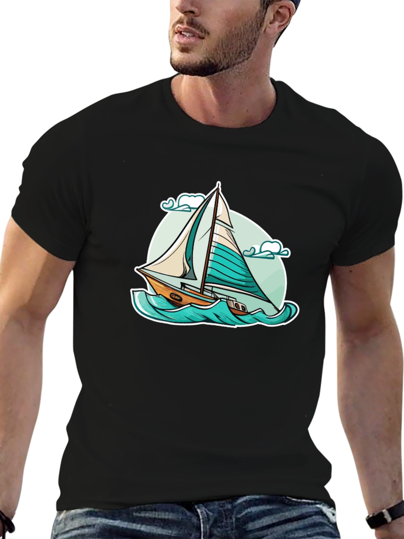 Black Sailboat Graphic T-Shirt - Black view 6