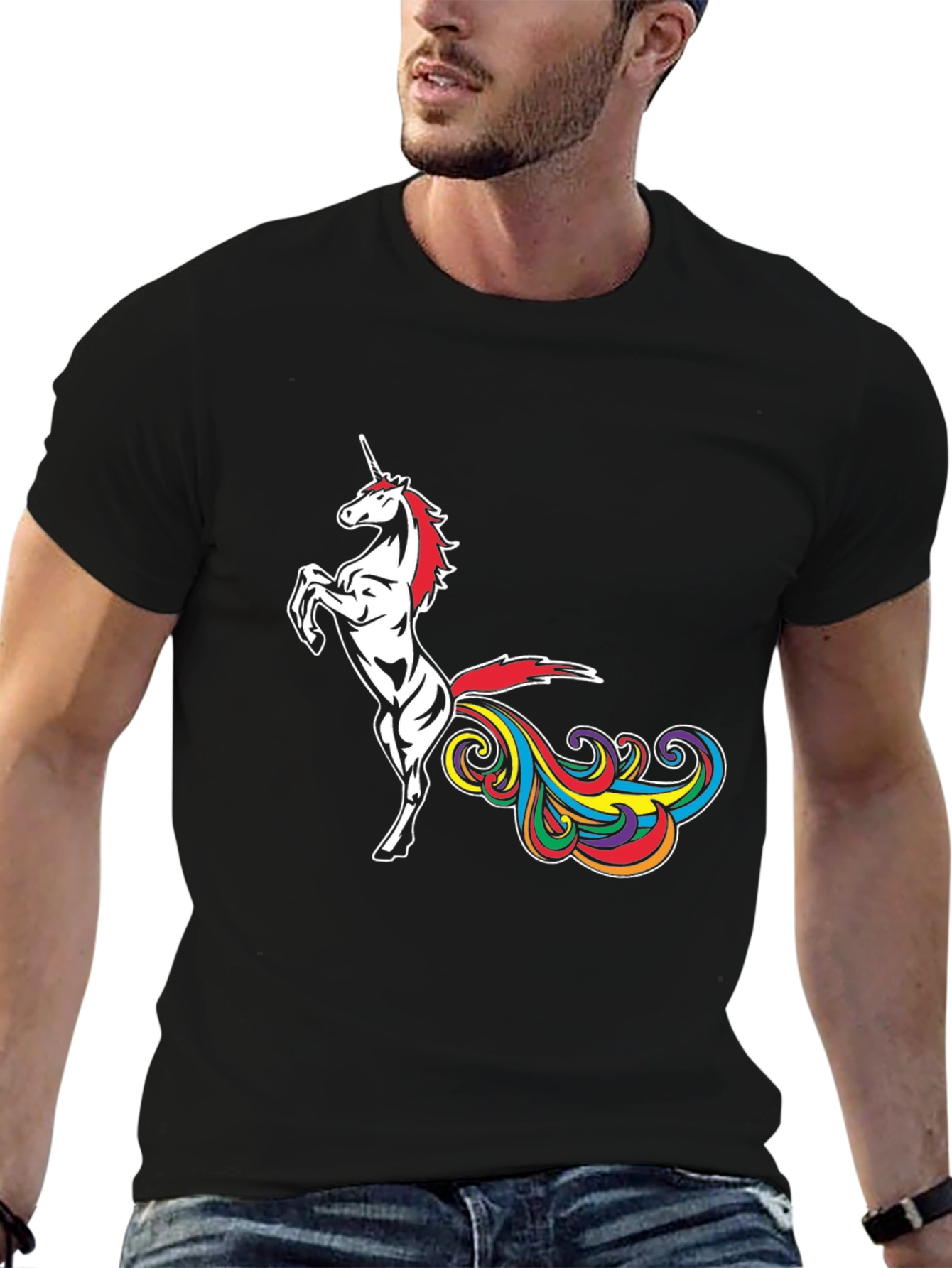 Black Unicorn Rainbow Funny Tee view 6