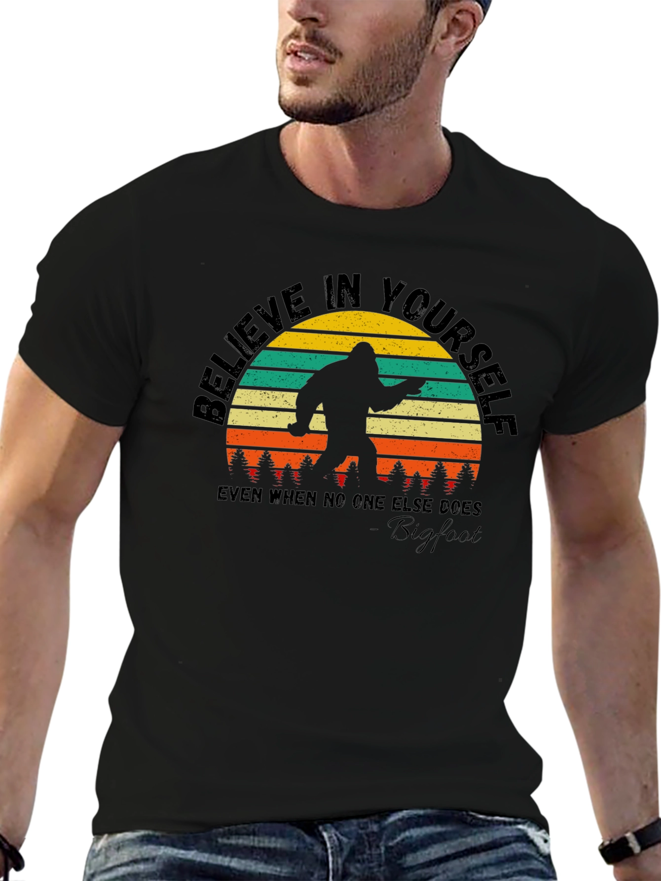 Black Believe in Yourself Bigfoot T-Shirt view 6