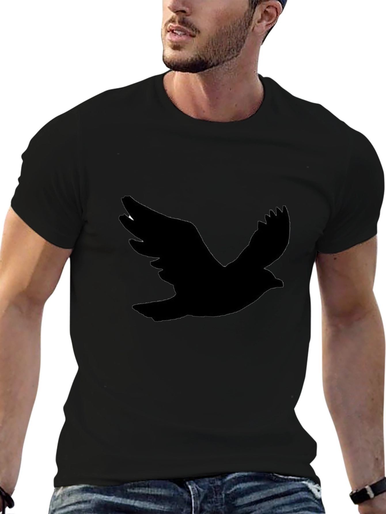 Black Men's Black T-Shirt with Bird Silhouette view 6