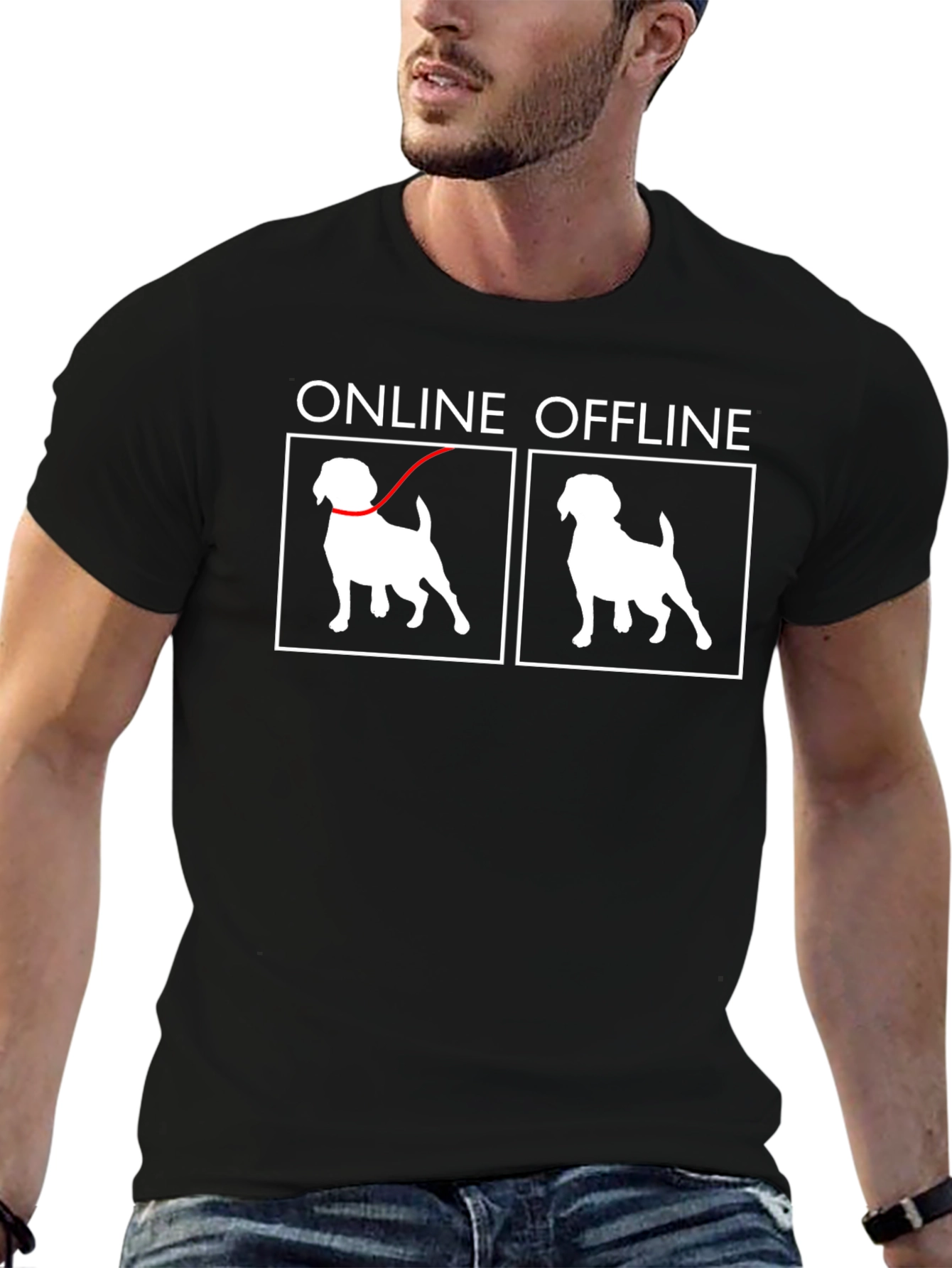 Black Online Offline Dog T-Shirt view 6