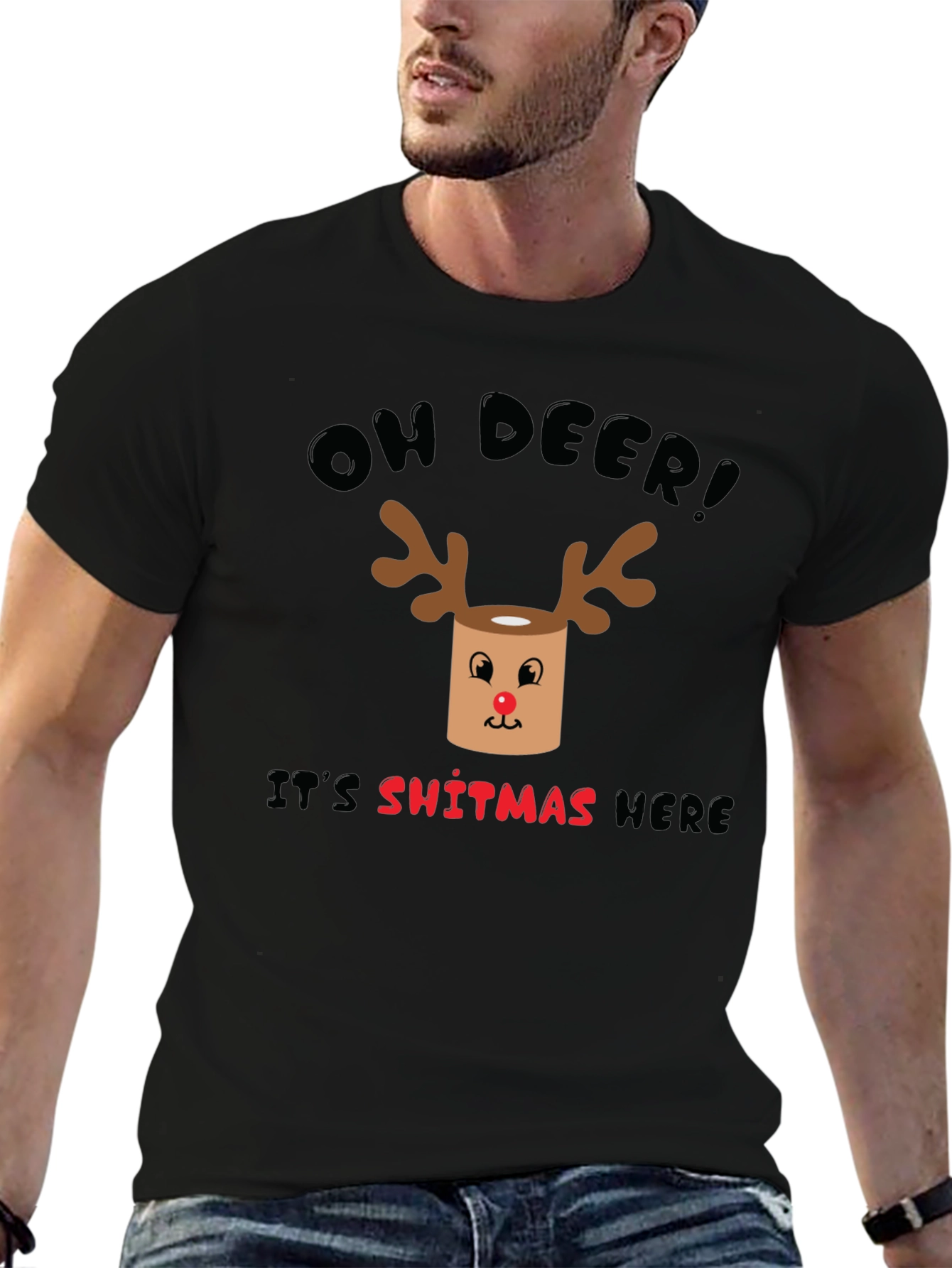 Black Oh Deer! It's Sh*tmas Here Funny Christmas T-Shirt view 6