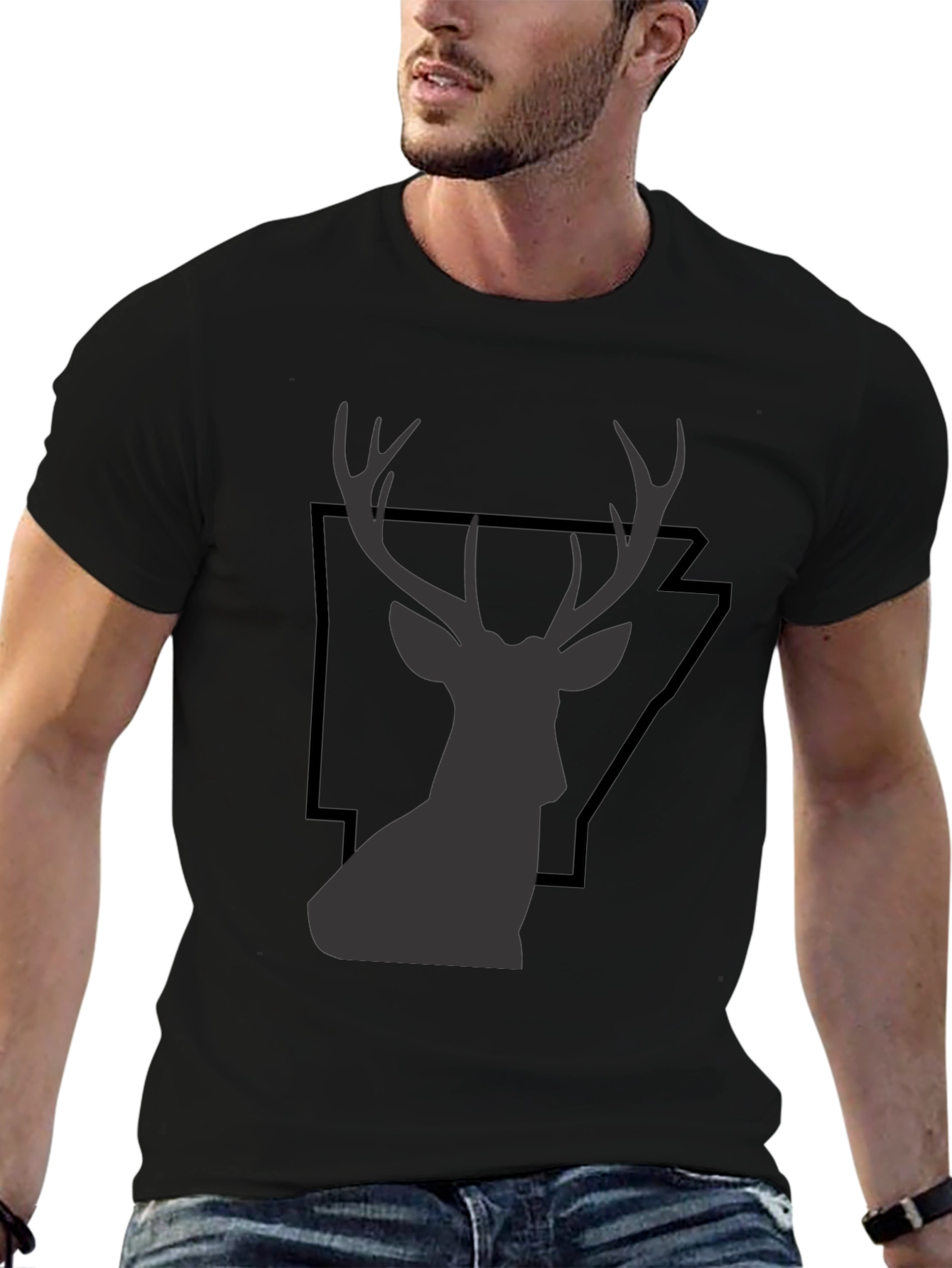 Black Deer Graphic Tee - Black Cotton T-Shirt view 6