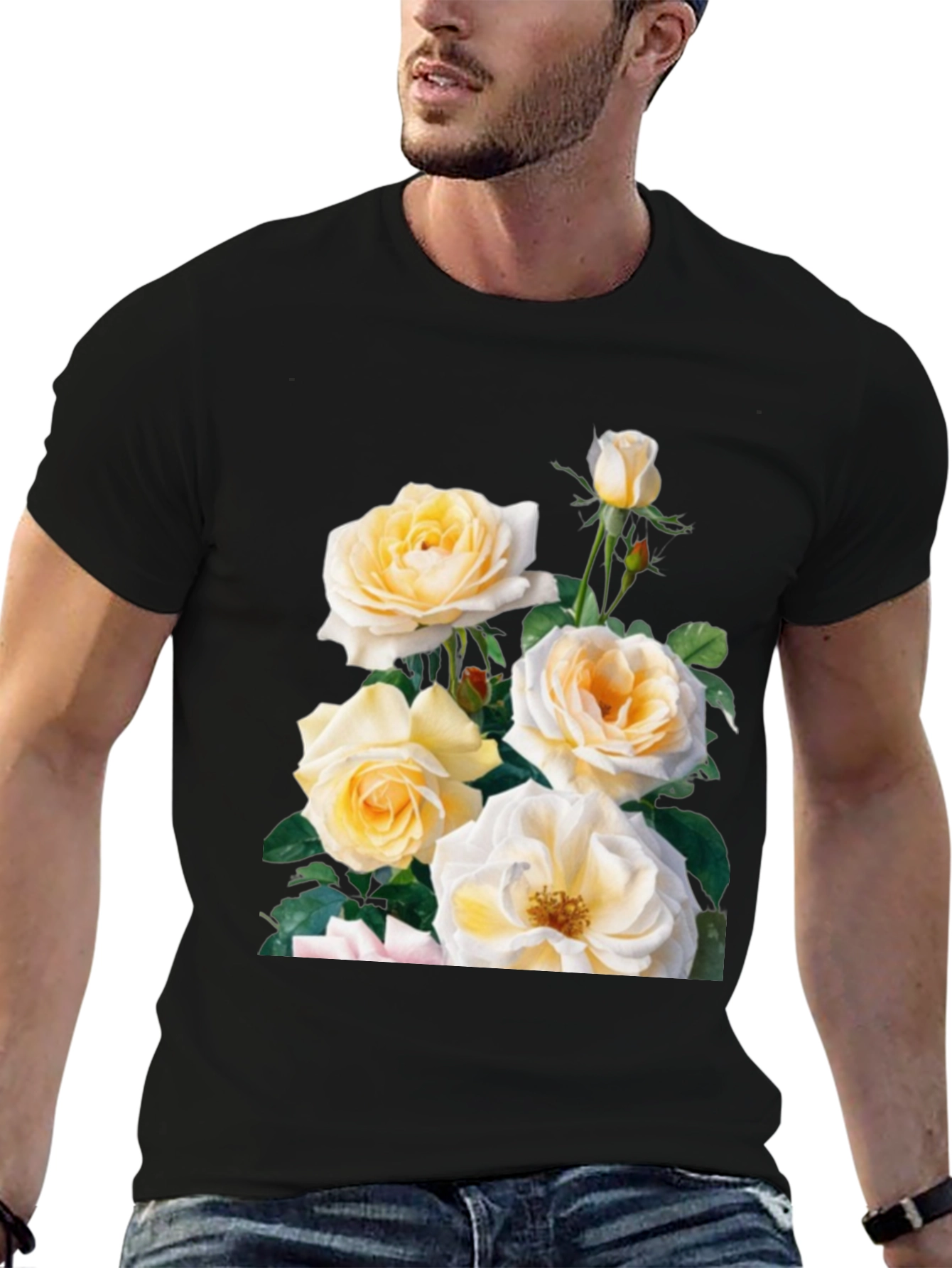 Black Floral Rose Graphic T-Shirt - Soft Cotton Blend view 6
