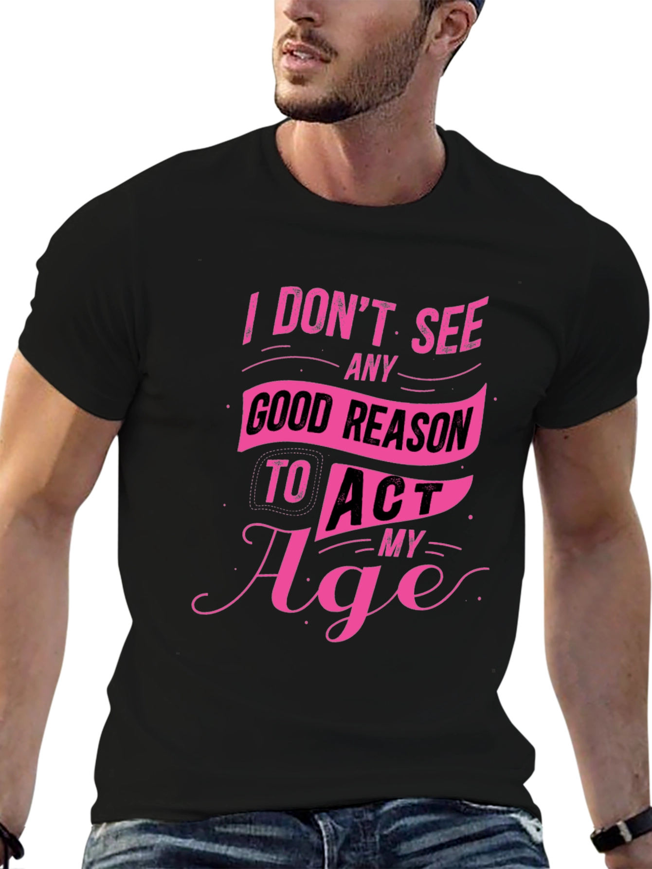Black Funny Pink Graphic Tee - I Don't See Any Good Reason view 6