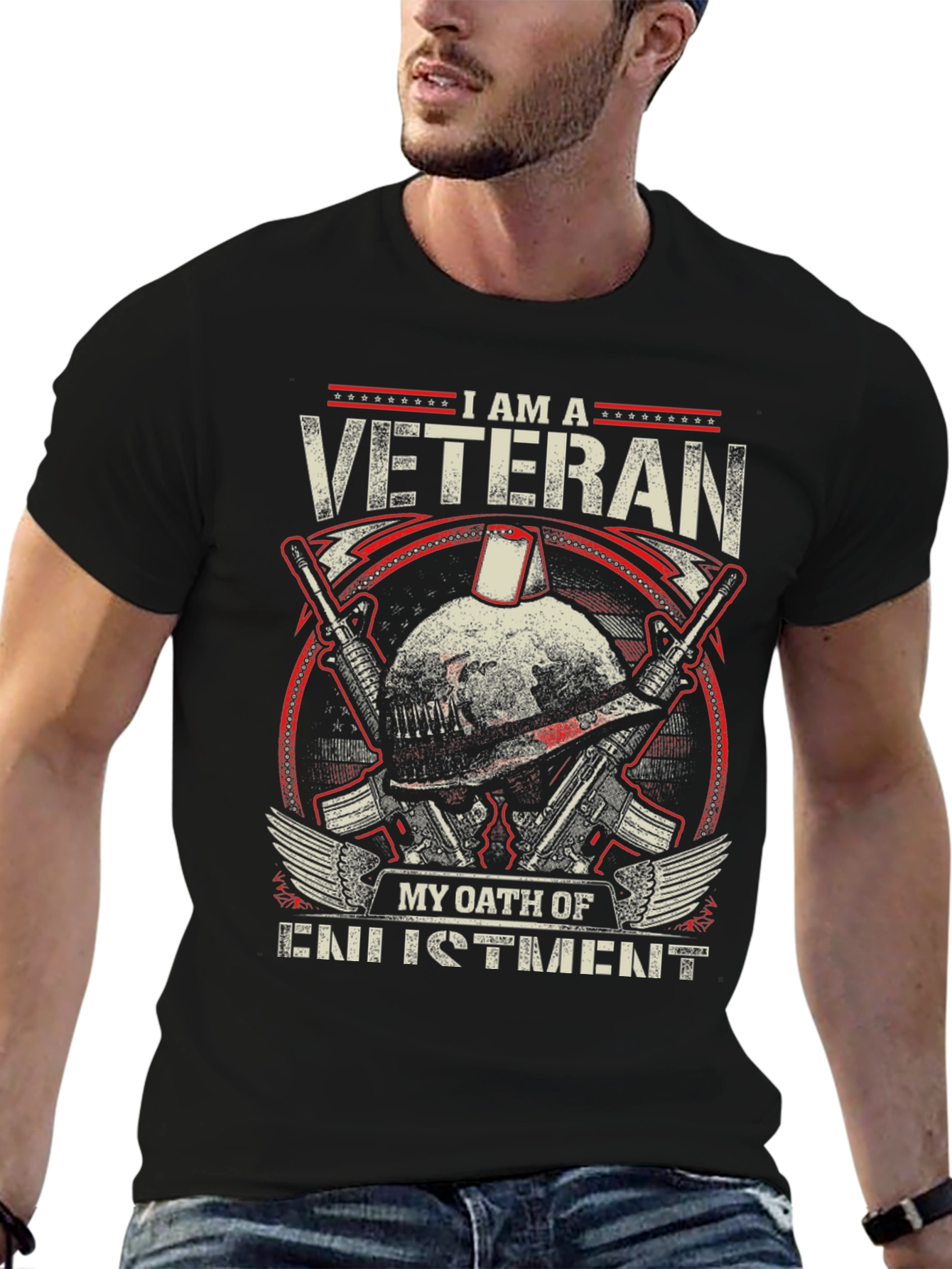 Black I am a Veteran T-Shirt - Military Oath Design view 6