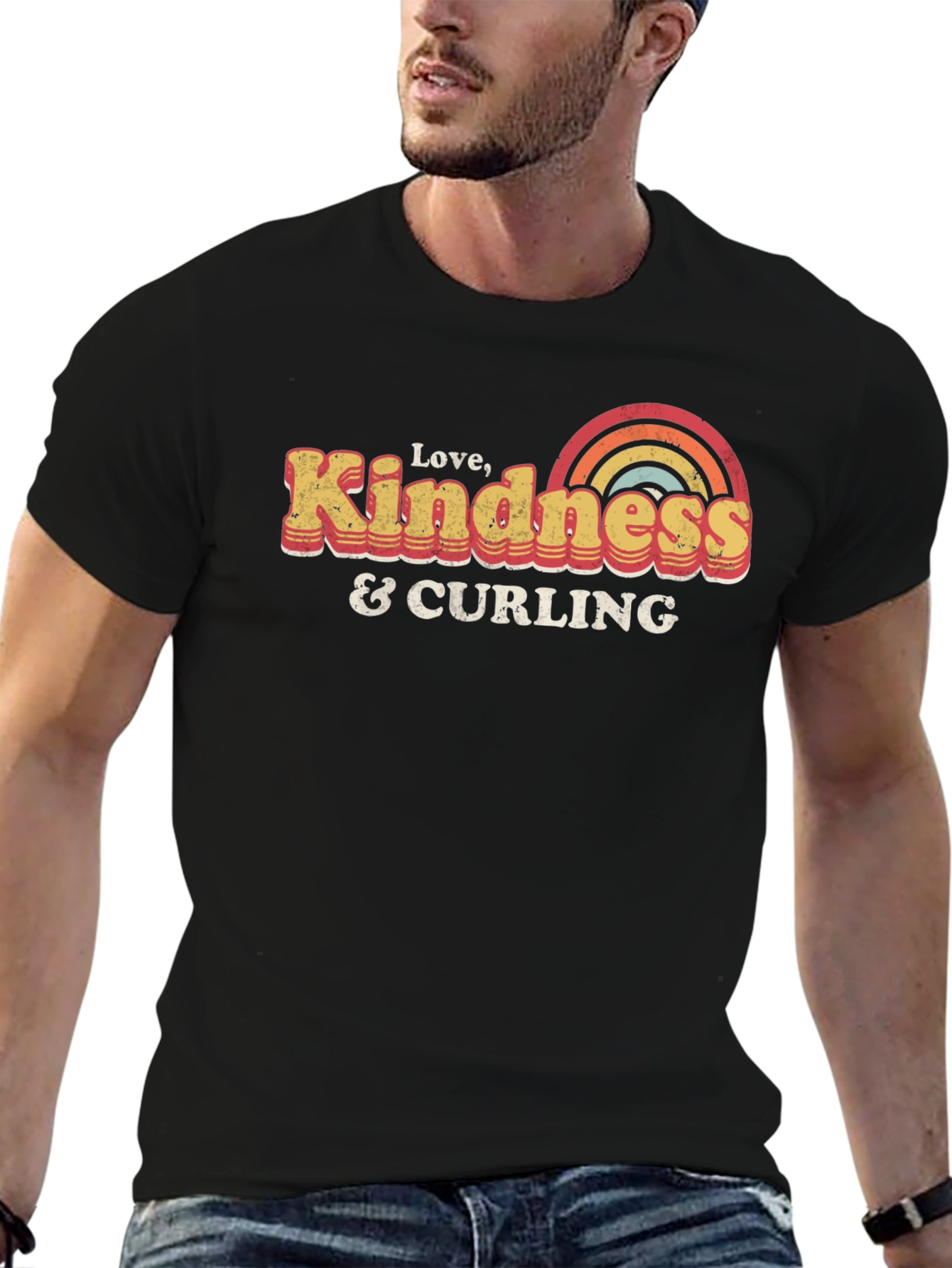 Black Love Kindness Curling T-Shirt Retro Design view 6