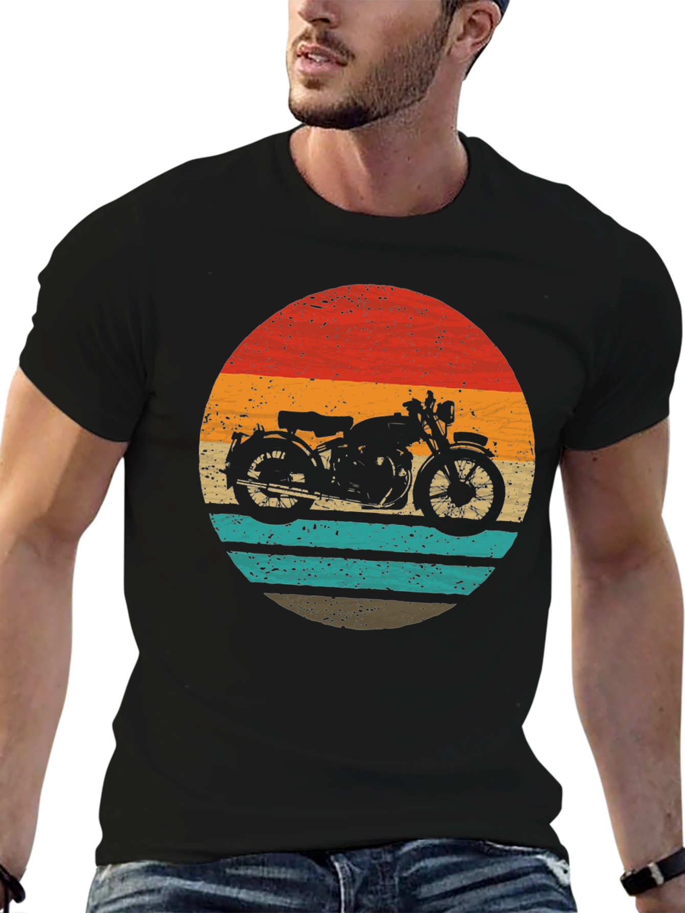 Black Retro Motorcycle Graphic Tee - Classic Style view 6