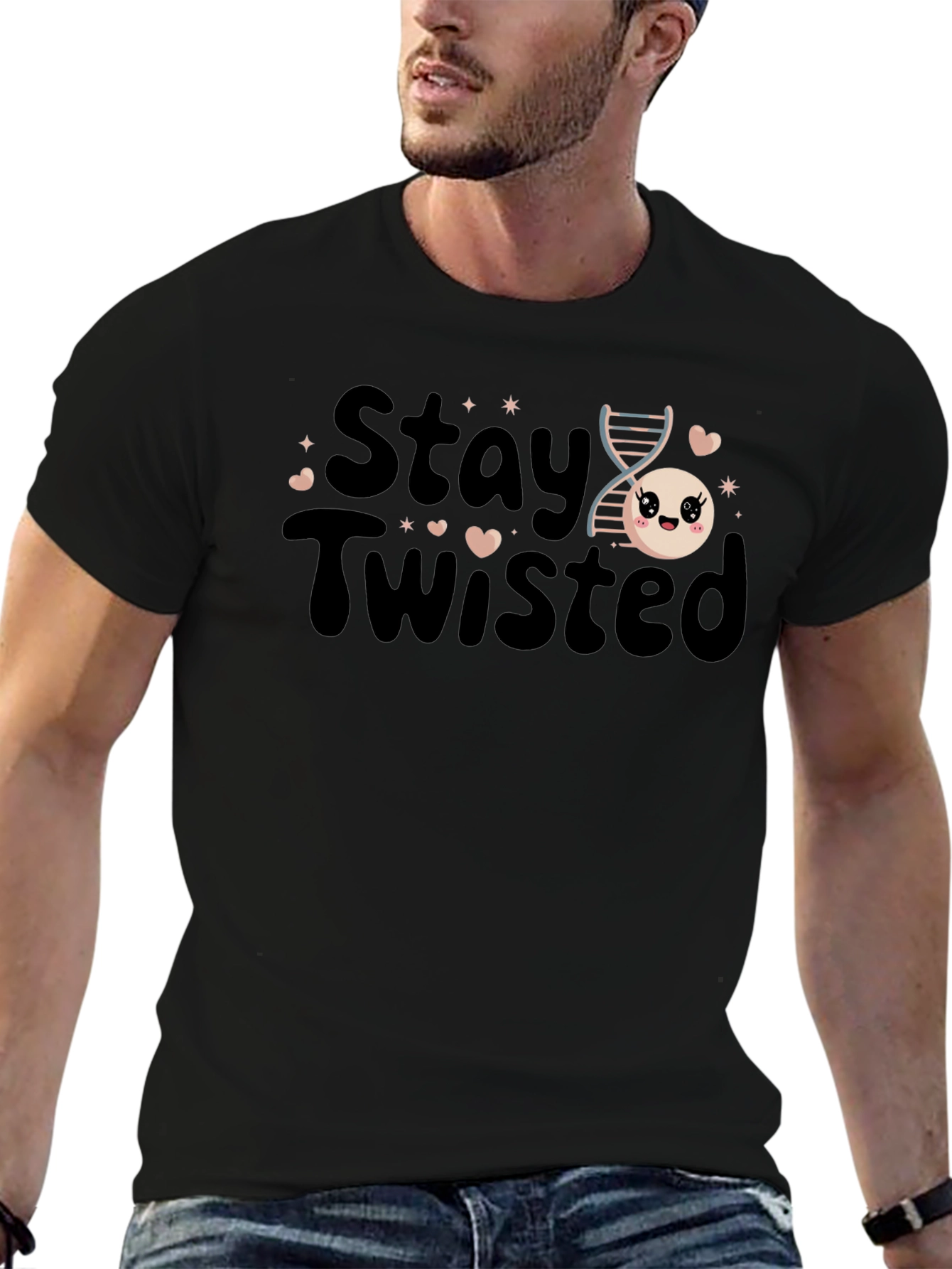 Black Stay Twisted DNA T-Shirt Funny Science Tee view 6