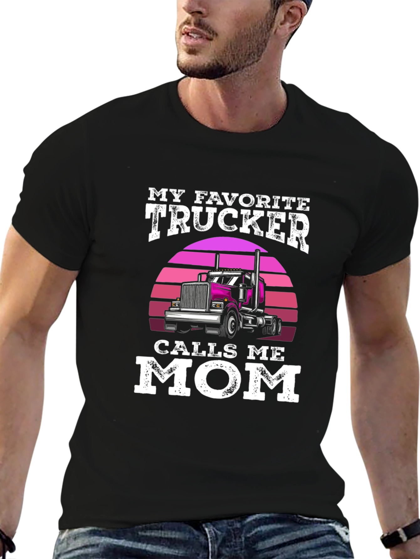 Black My Favorite Trucker Calls Me Mom T-Shirt view 6