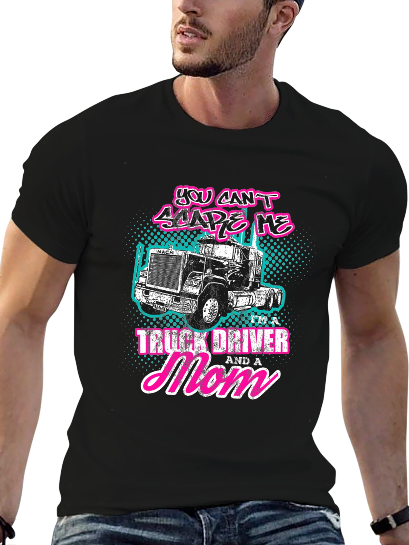 Black Truck Driver Mom T-Shirt - Black Crew Neck Tee view 6