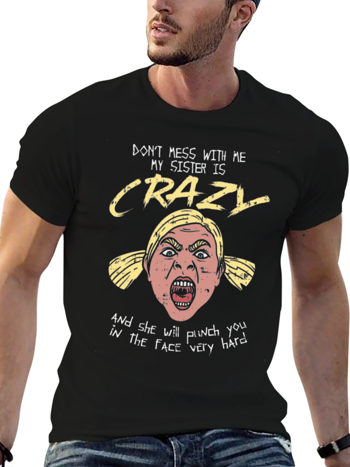 Black Crazy Sister Graphic Tee: Don't Mess With Me view 6