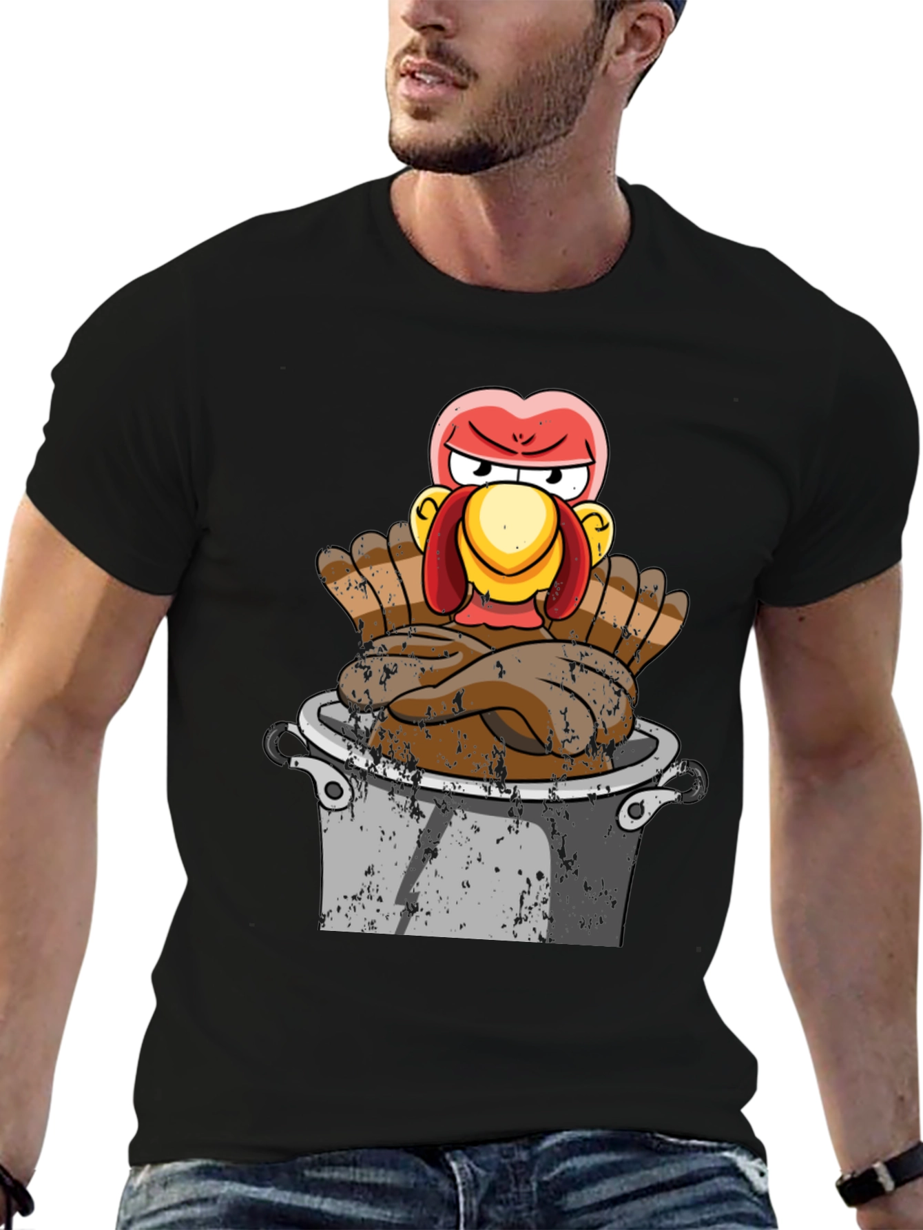 Black Funny Turkey in Pot T-Shirt - Thanksgiving Humor view 6