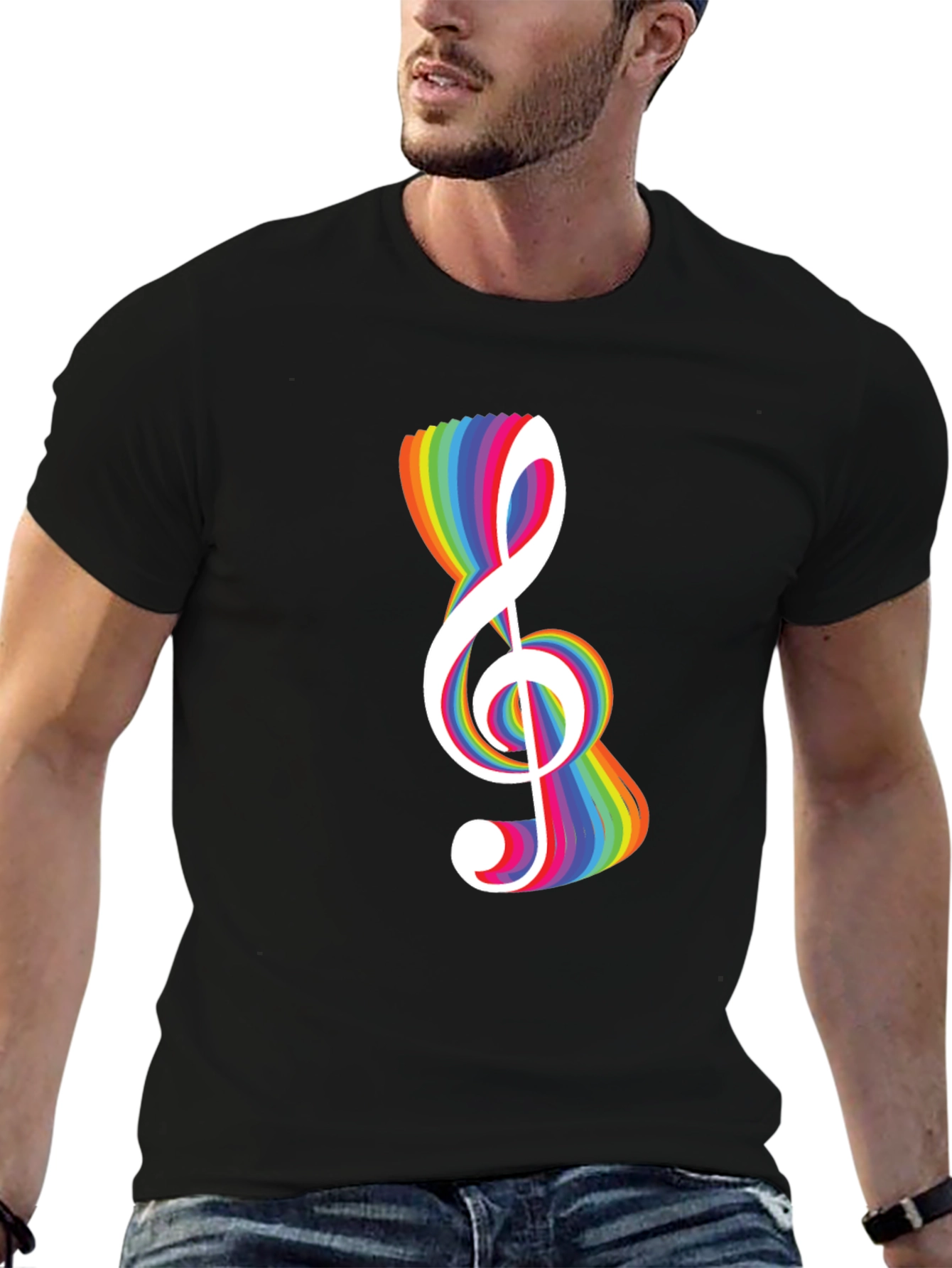 Black Rainbow Treble Clef Black T-Shirt view 6