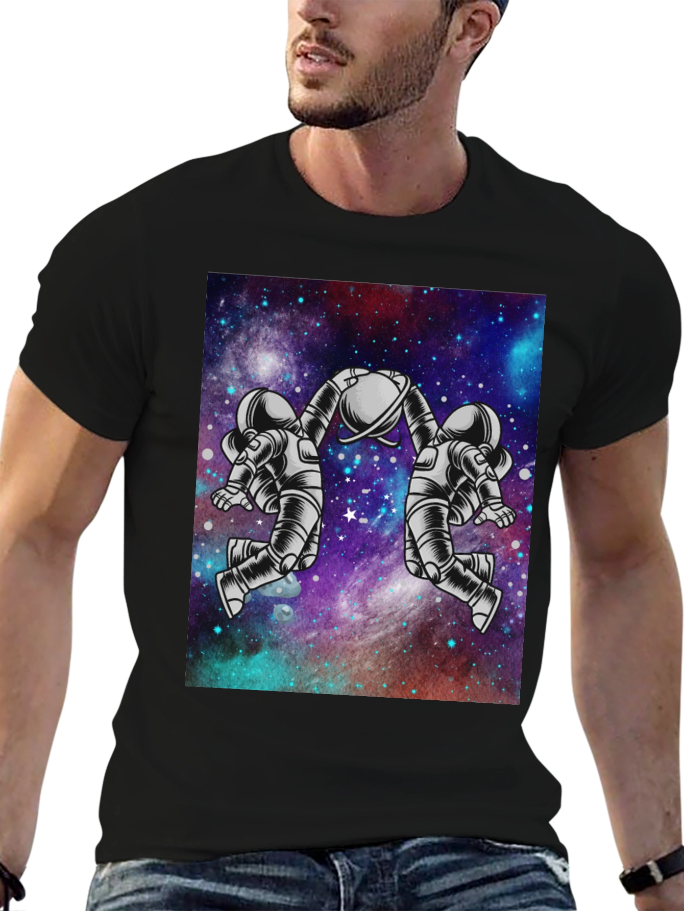 Black Astronaut Galaxy Graphic Tee - Space Design view 6