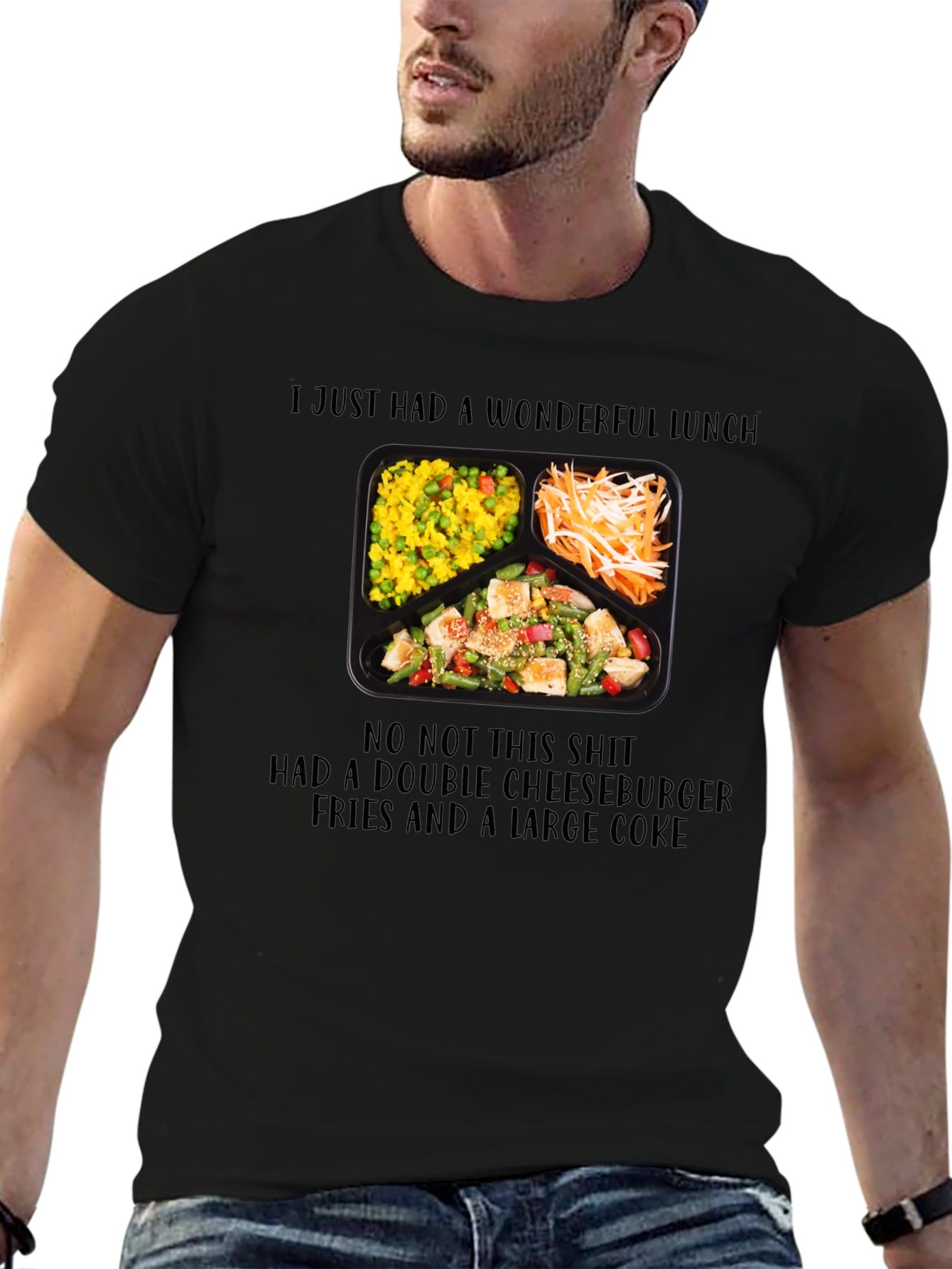 Black Funny "Wonderful Lunch" T-Shirt view 6