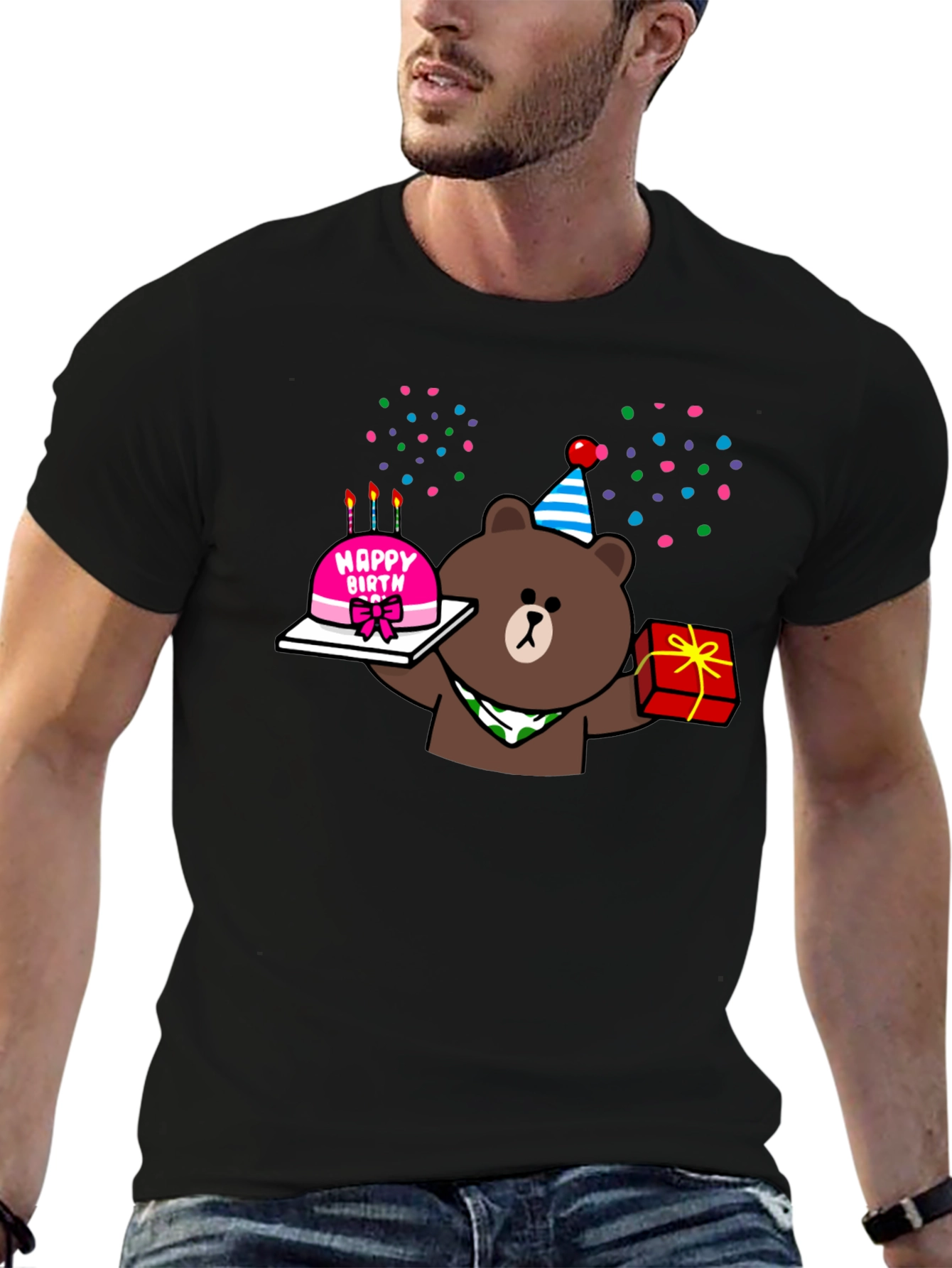 Black Birthday Bear Graphic Tee - Cute Party Shirt view 6