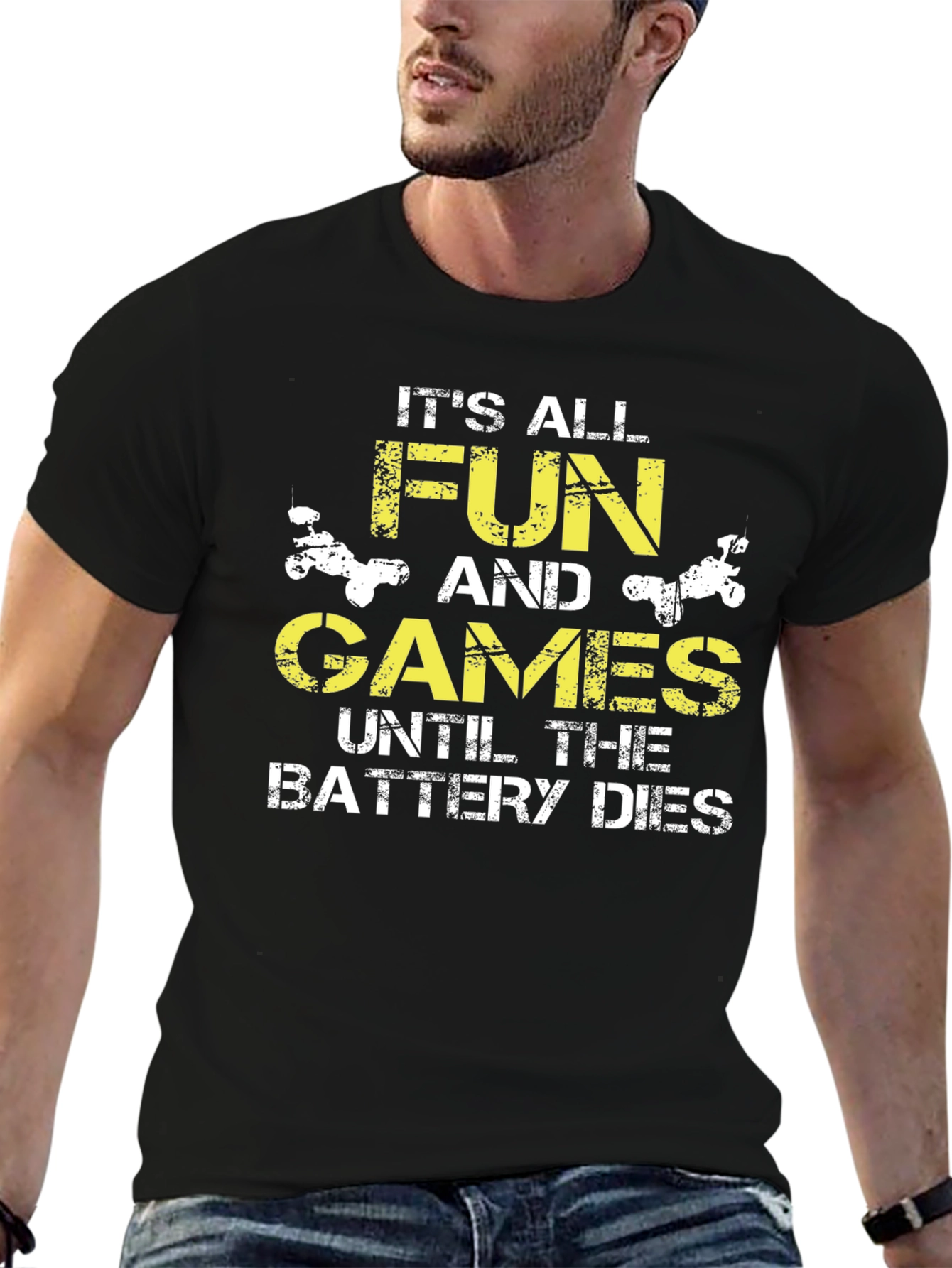 Black Funny 'Battery Dies' Graphic Print Black T-Shirt view 6