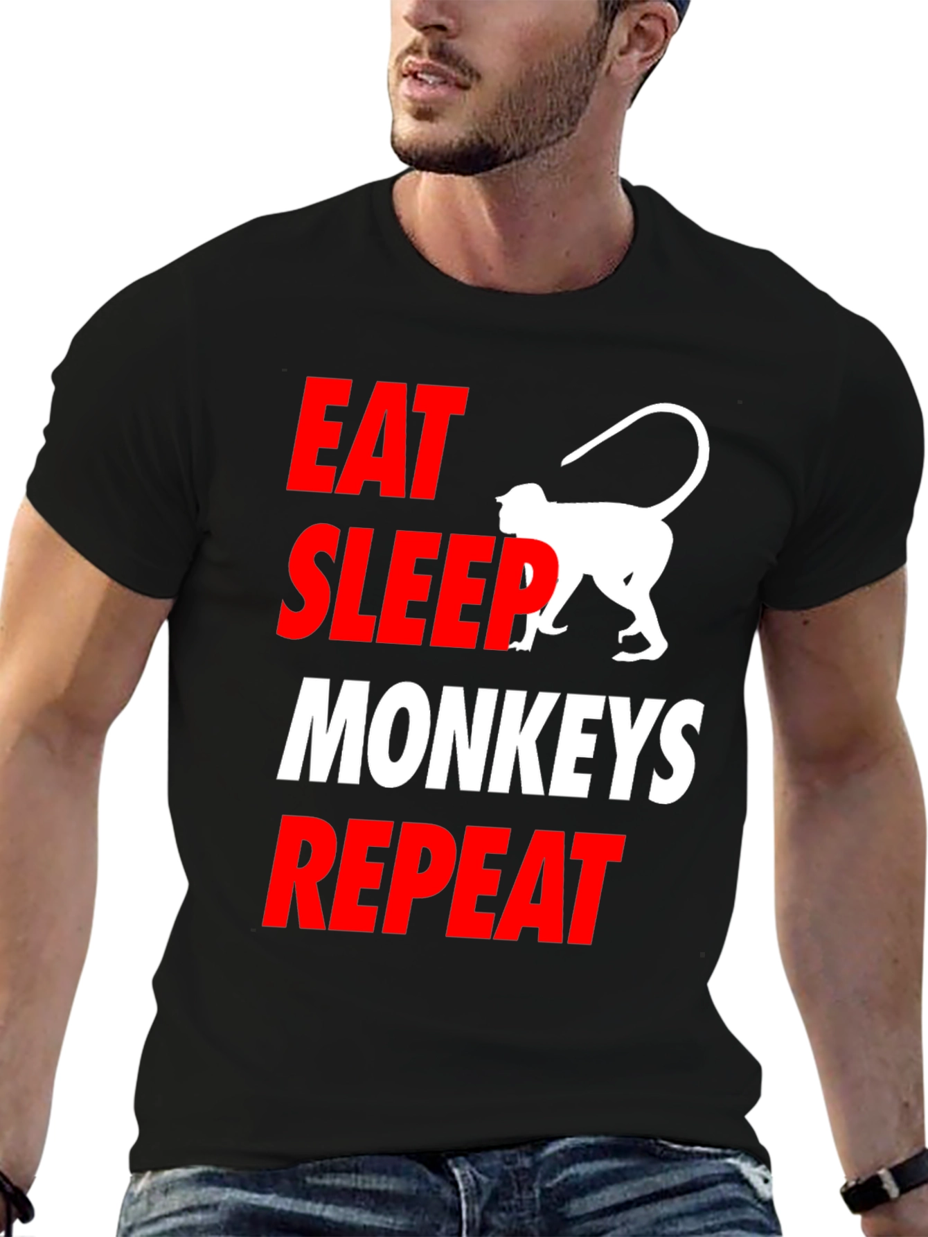 Black Eat Sleep Monkeys Repeat Funny T-Shirt view 6