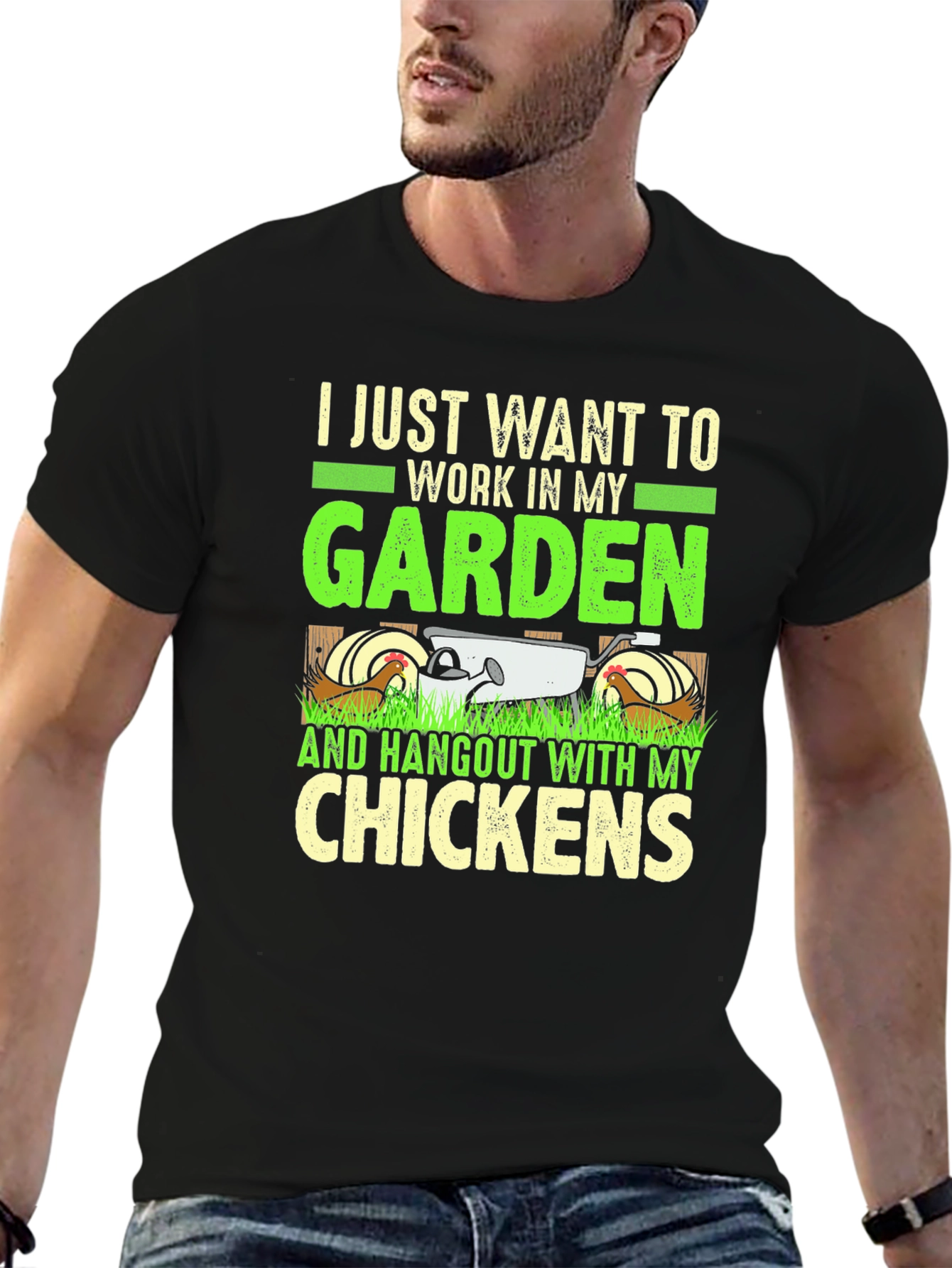 Black Garden and Chickens Graphic T-Shirt view 6