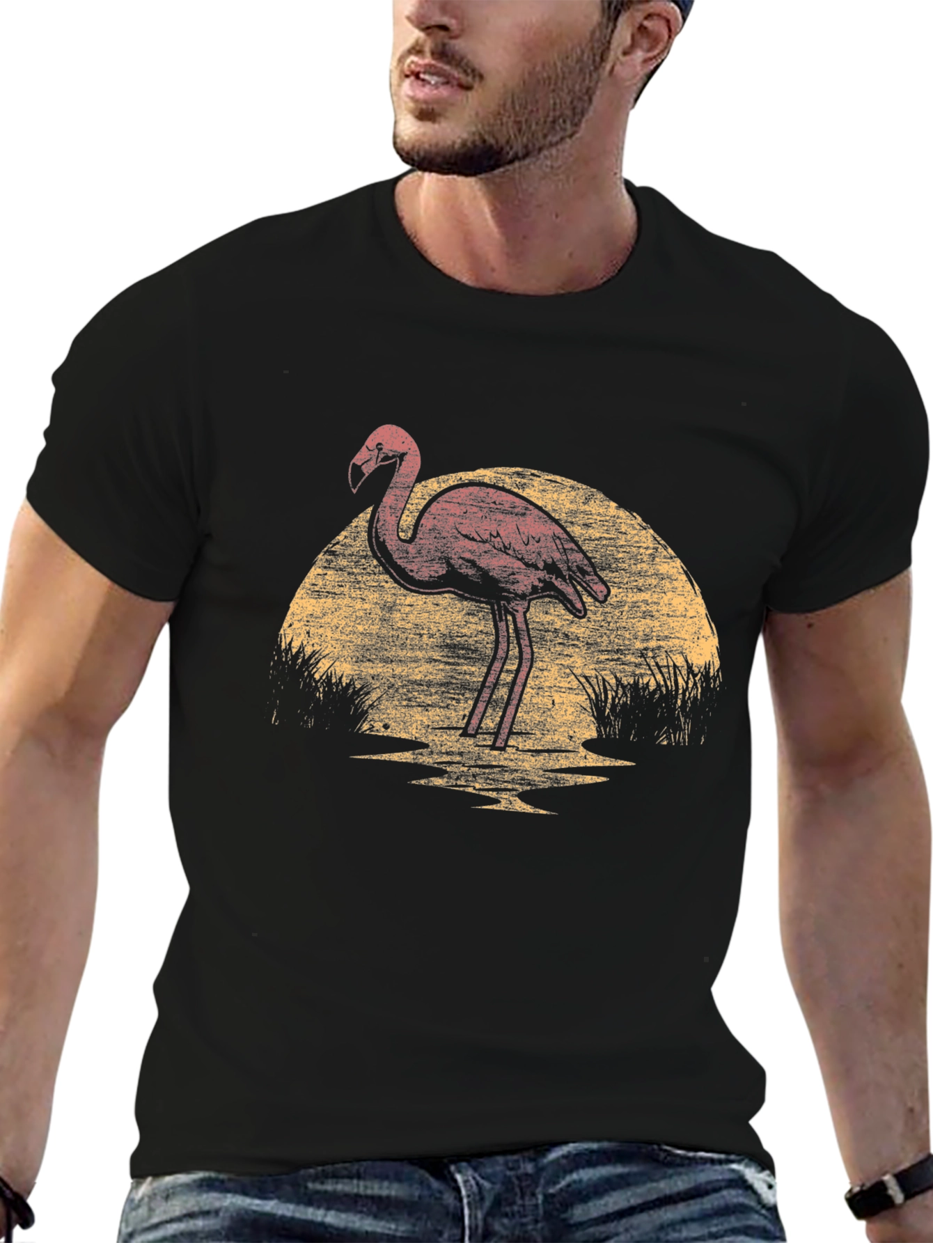 Black Flamingo Sunset Graphic Tee view 6