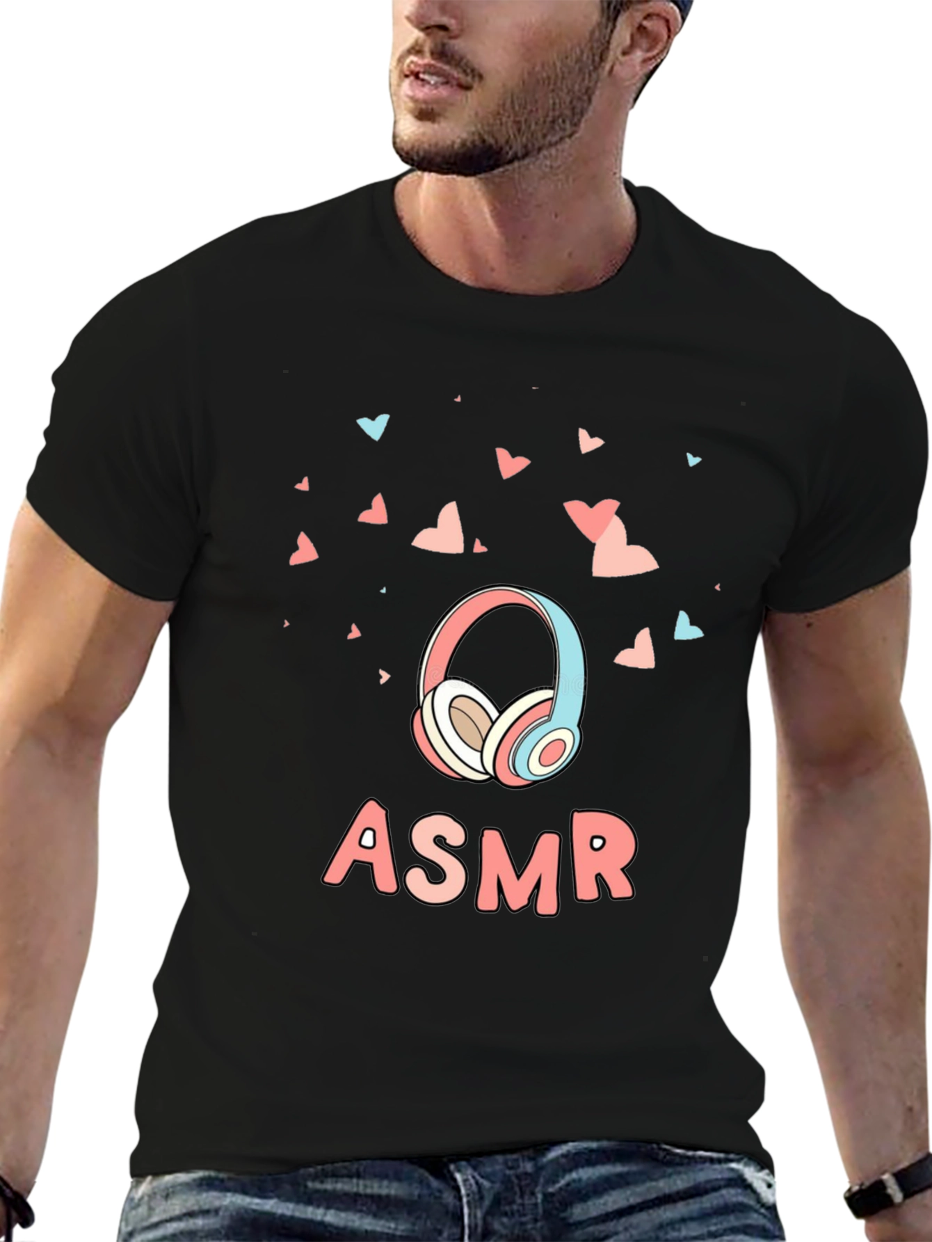 Black ASMR Headphones Graphic Tee - Sensory Relaxation Shirt view 6