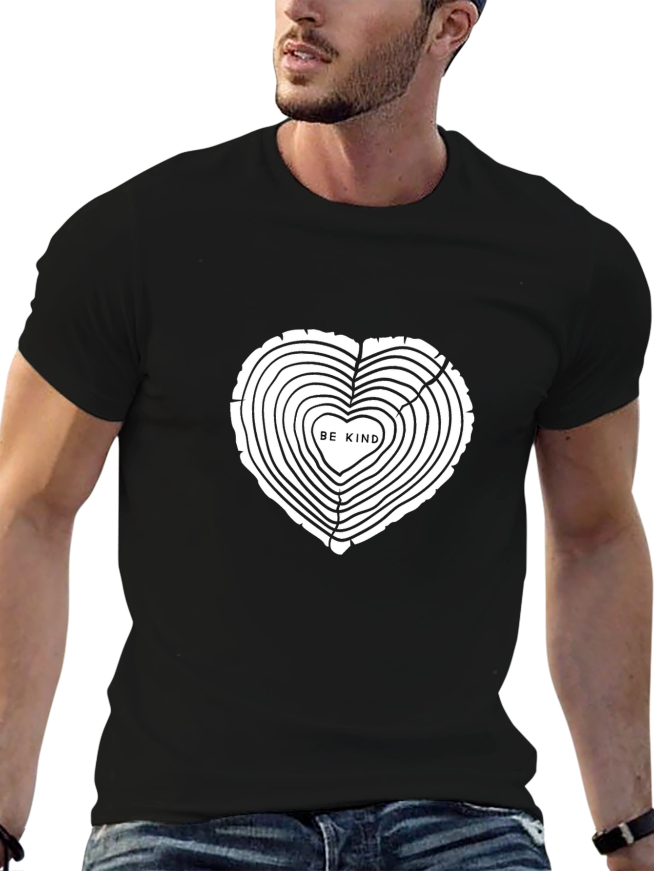 Black Be Kind Heart Tree Ring T-Shirt view 6