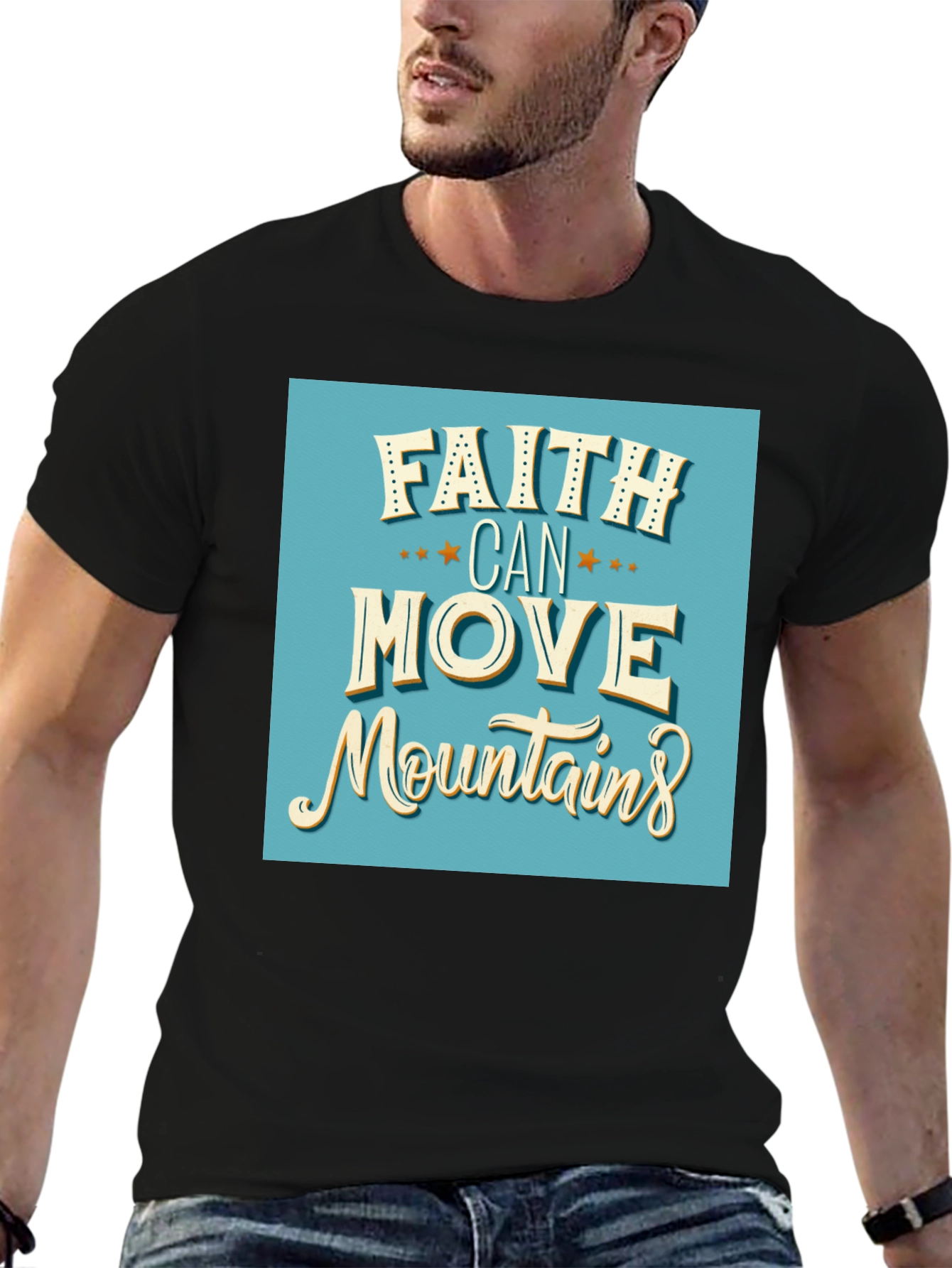 Black Faith Can Move Mountains Graphic Tee view 6