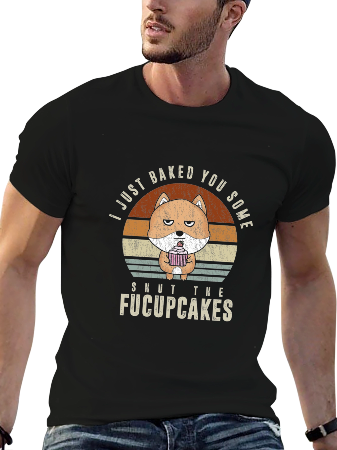 Black Funny "Fucupcakes" Graphic T-Shirt view 6