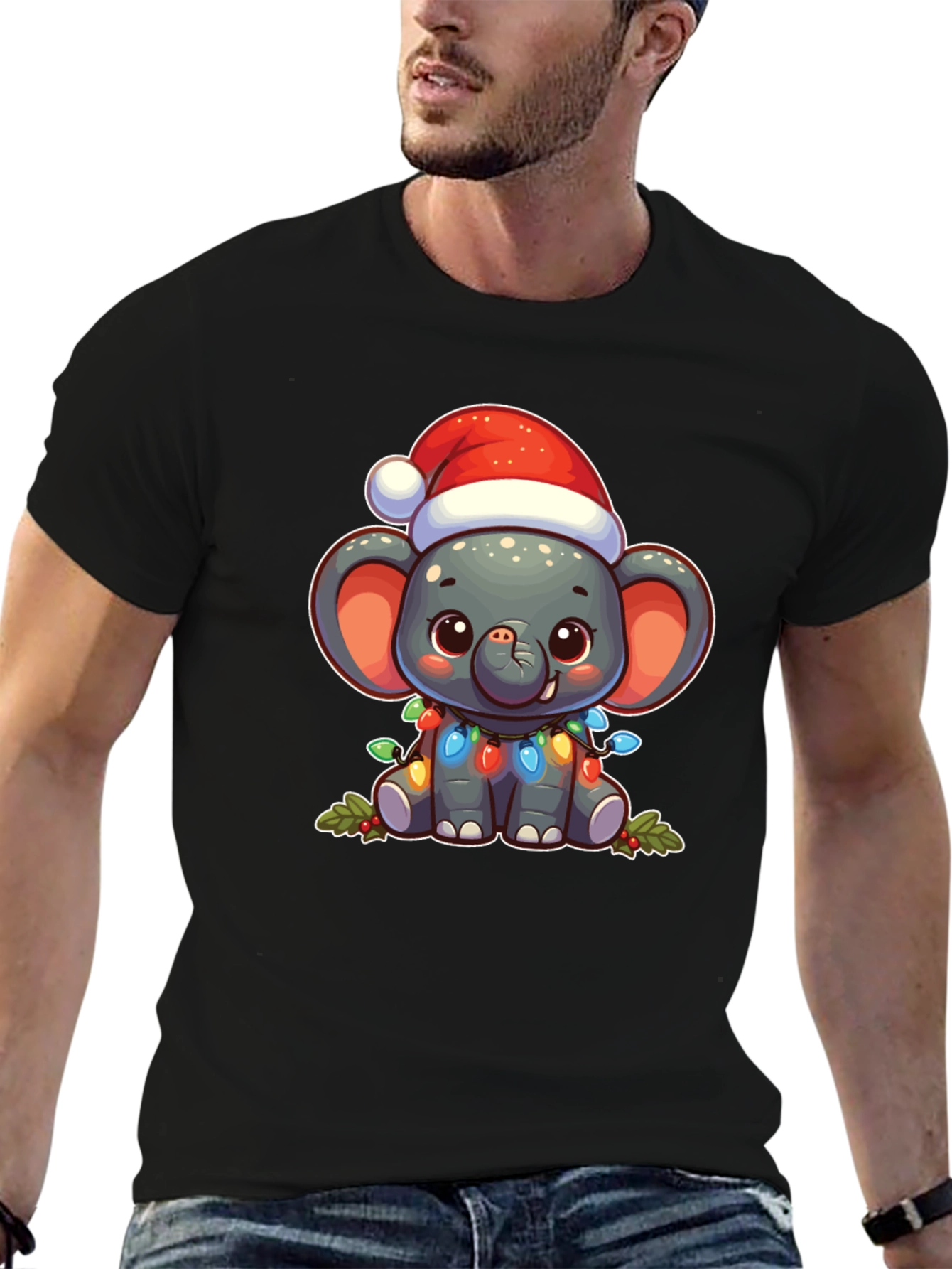 Black Festive Elephant Christmas T-Shirt view 6