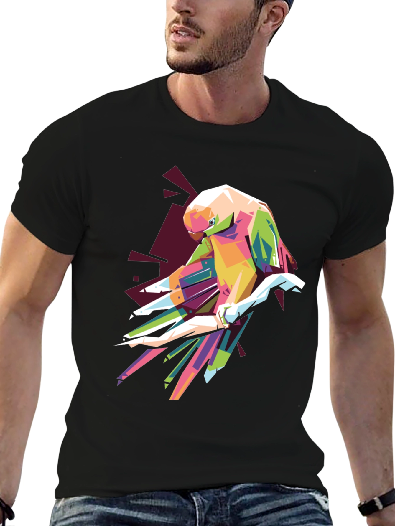 Black Geometric Parrot Graphic T-Shirt view 6
