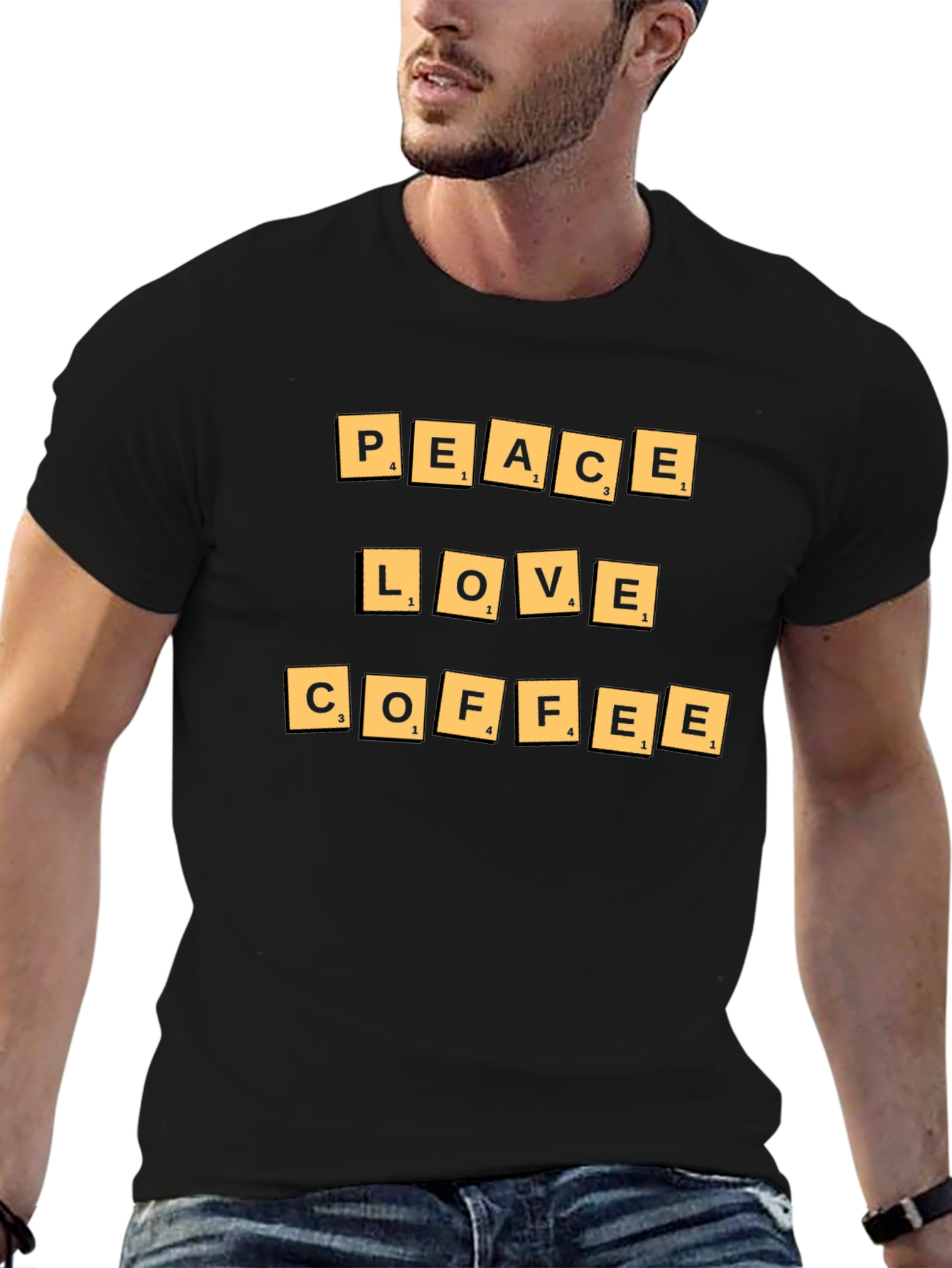 Black Peace Love Coffee Graphic T-Shirt view 6