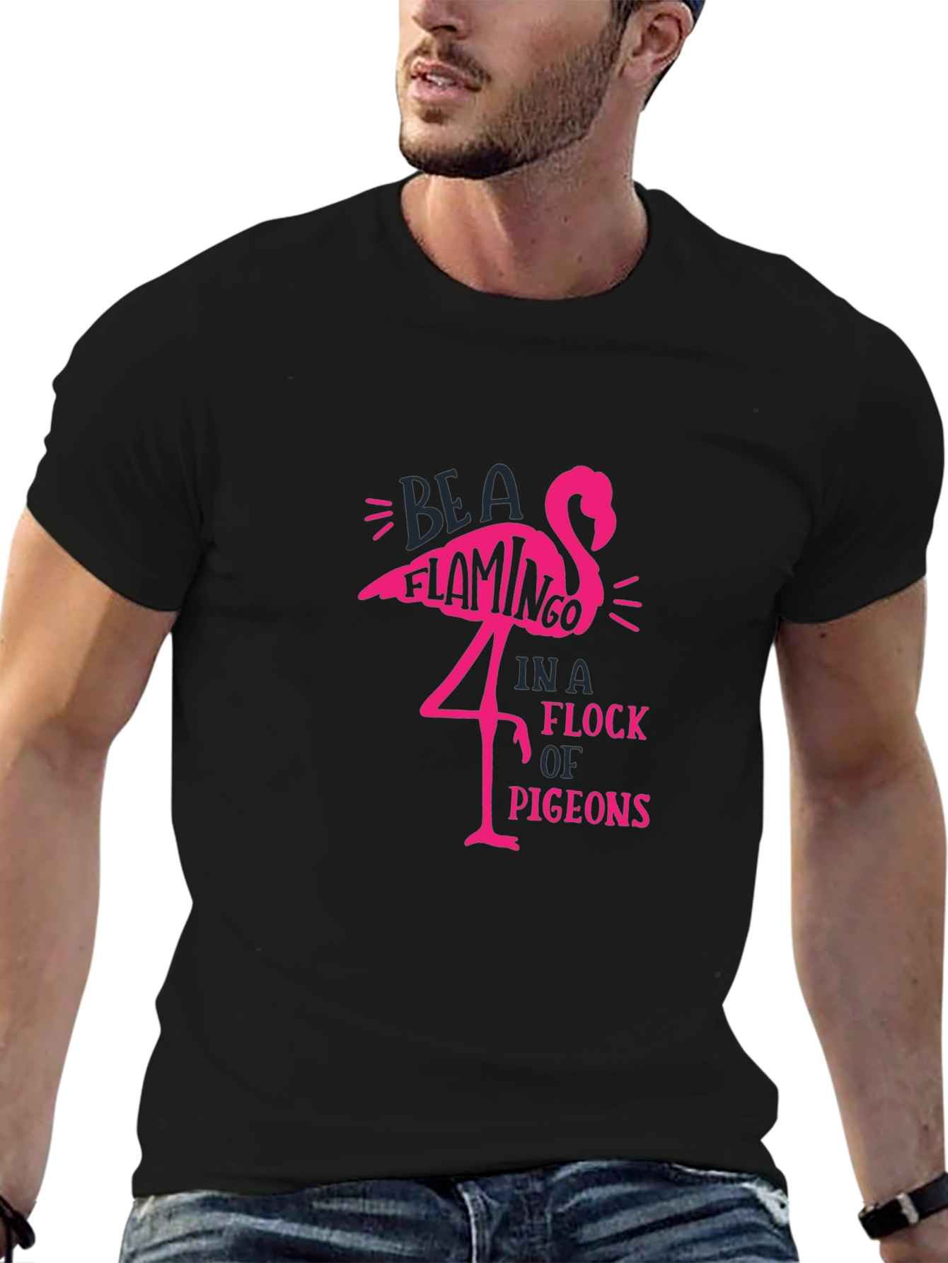 Black Be A Flamingo T-Shirt - Unique Graphic Tee view 6