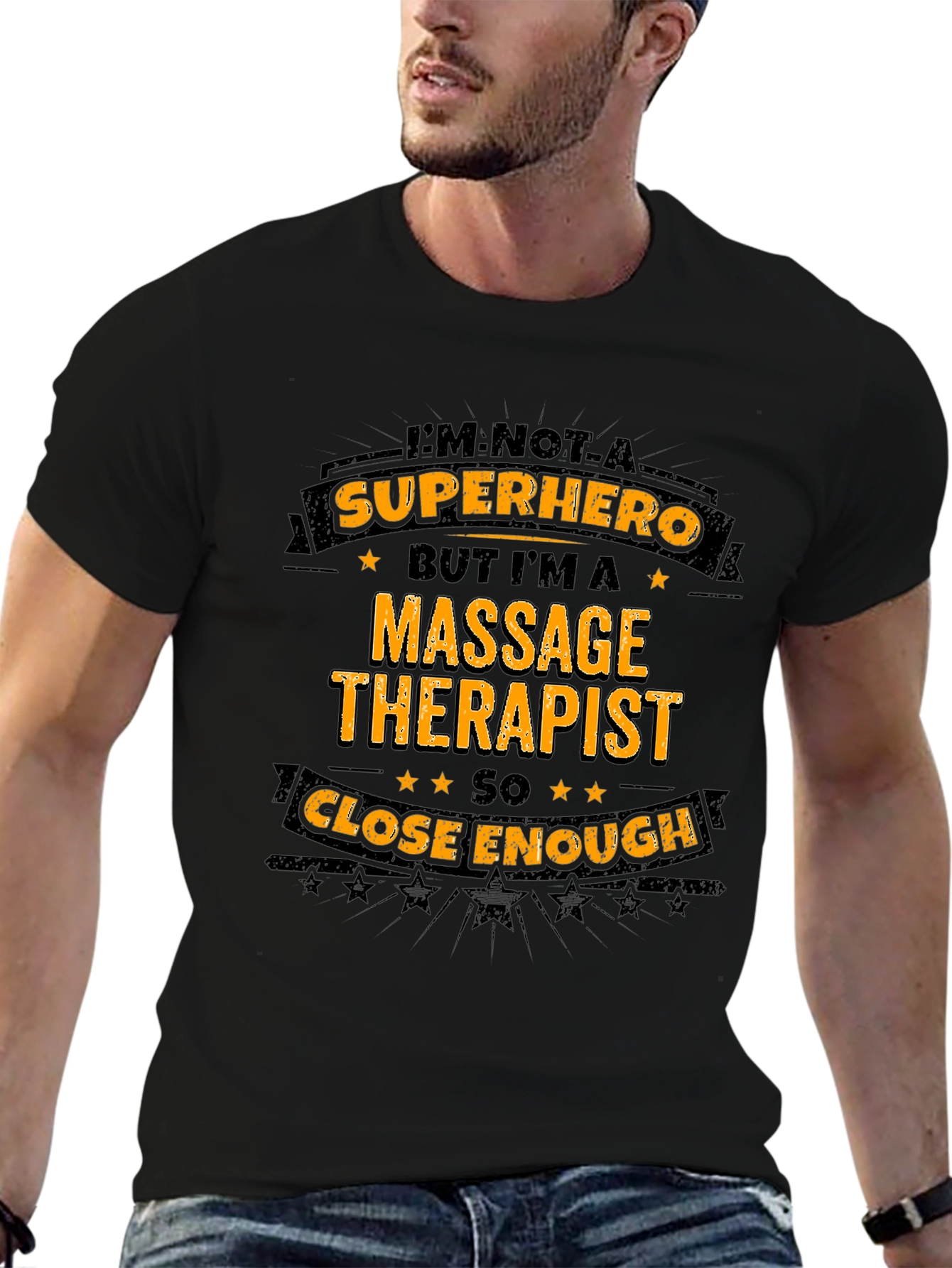 Black Massage Therapist Superhero T-Shirt - Black Graphic Tee view 6
