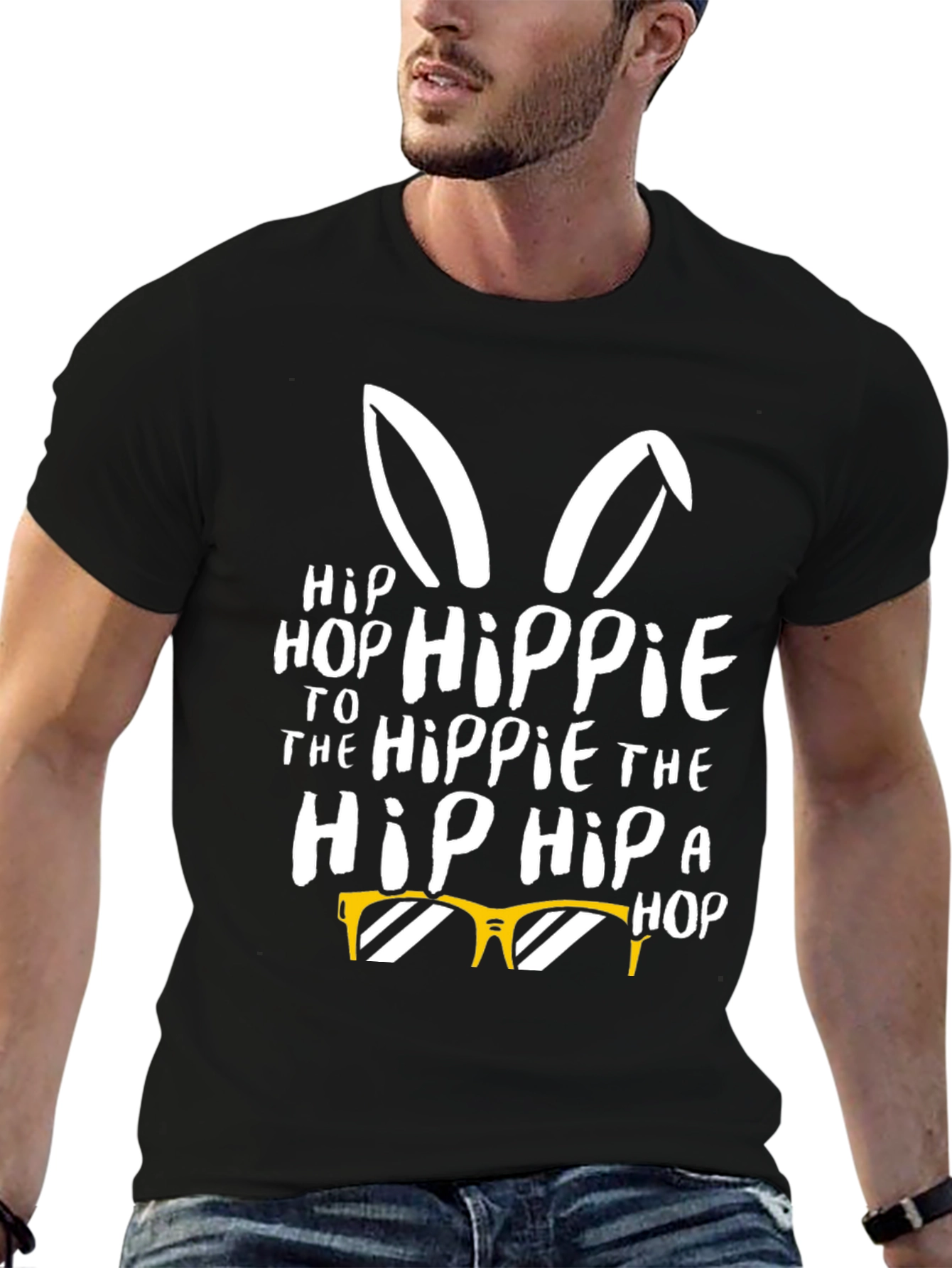 Black Hip Hop Hippie Easter Bunny T-Shirt view 6