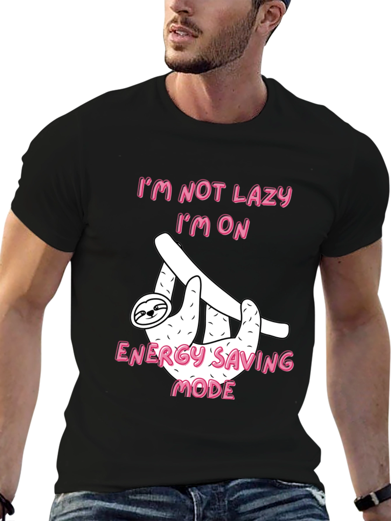 Black Funny Sloth Energy Saving Mode Black T-Shirt view 6