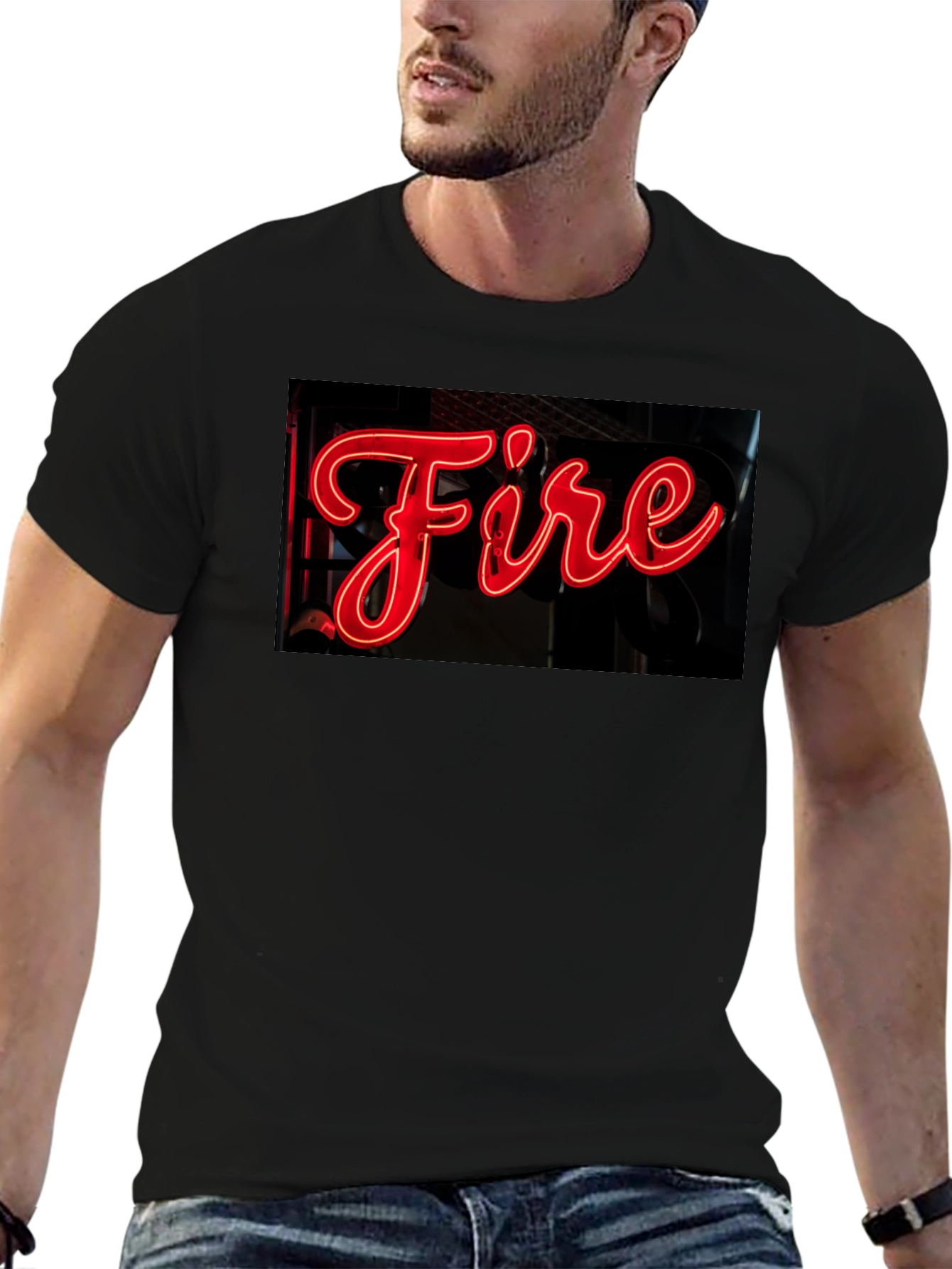 Black Fiery Graphic Tee - Neon Sign Black T-Shirt view 6