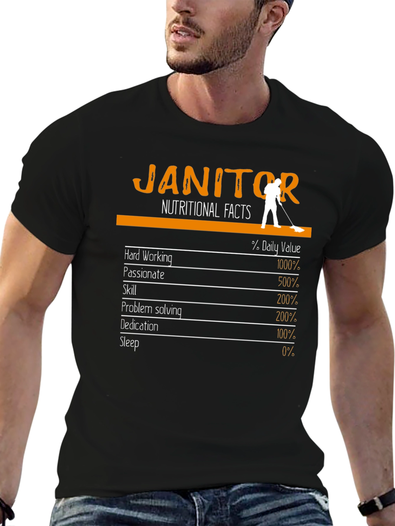 Black Janitor Nutritional Facts Graphic Tee view 6