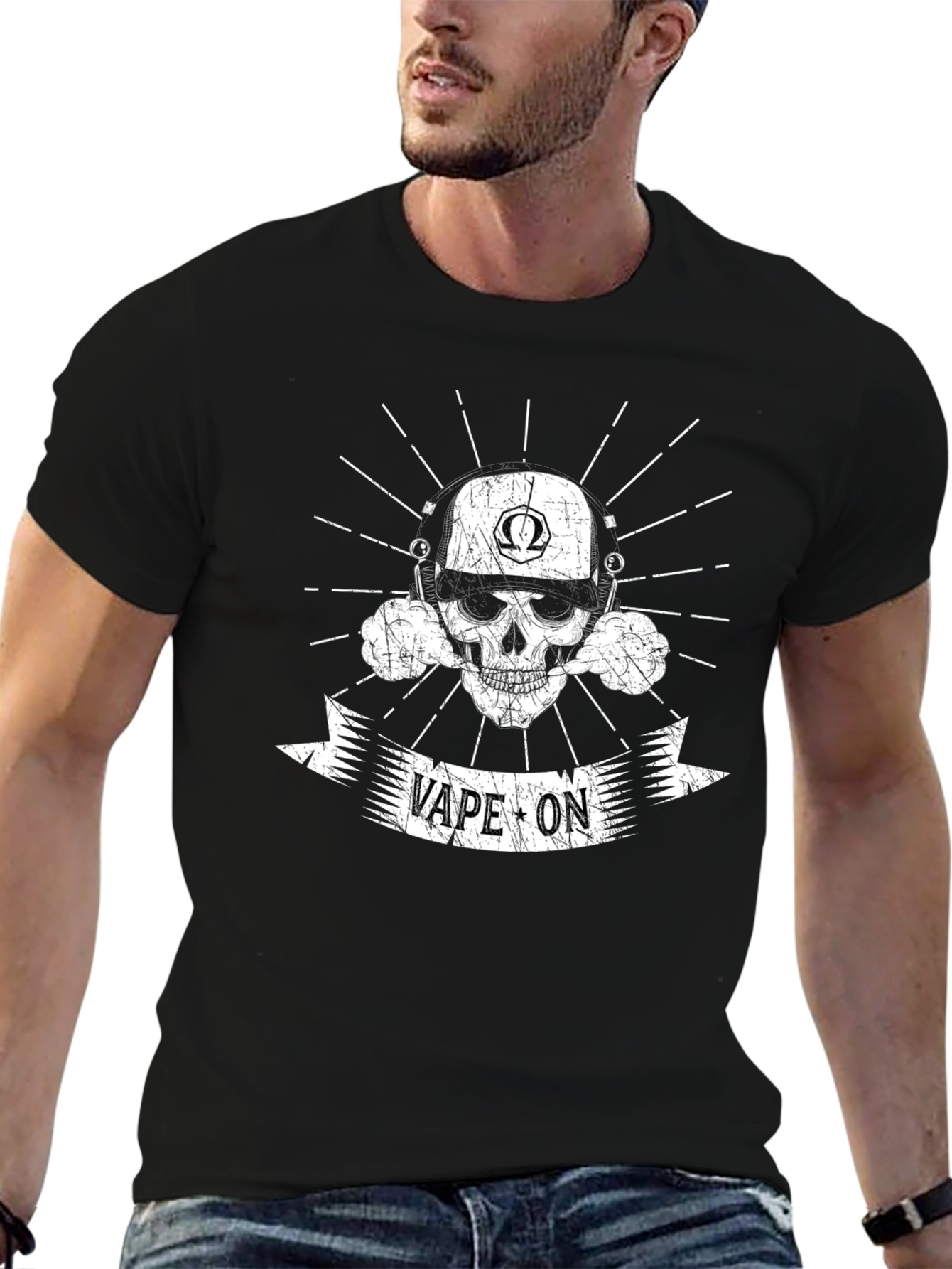 Black Vape On Skull Graphic T-Shirt view 6